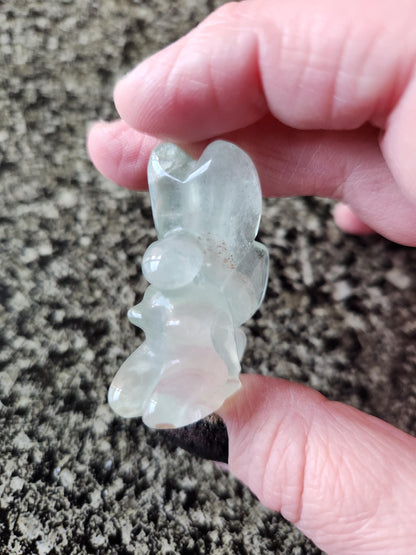Light Green Fluorite with Purple Stripes Crystal Angel or Fairy - Unique Carved Stone, Small