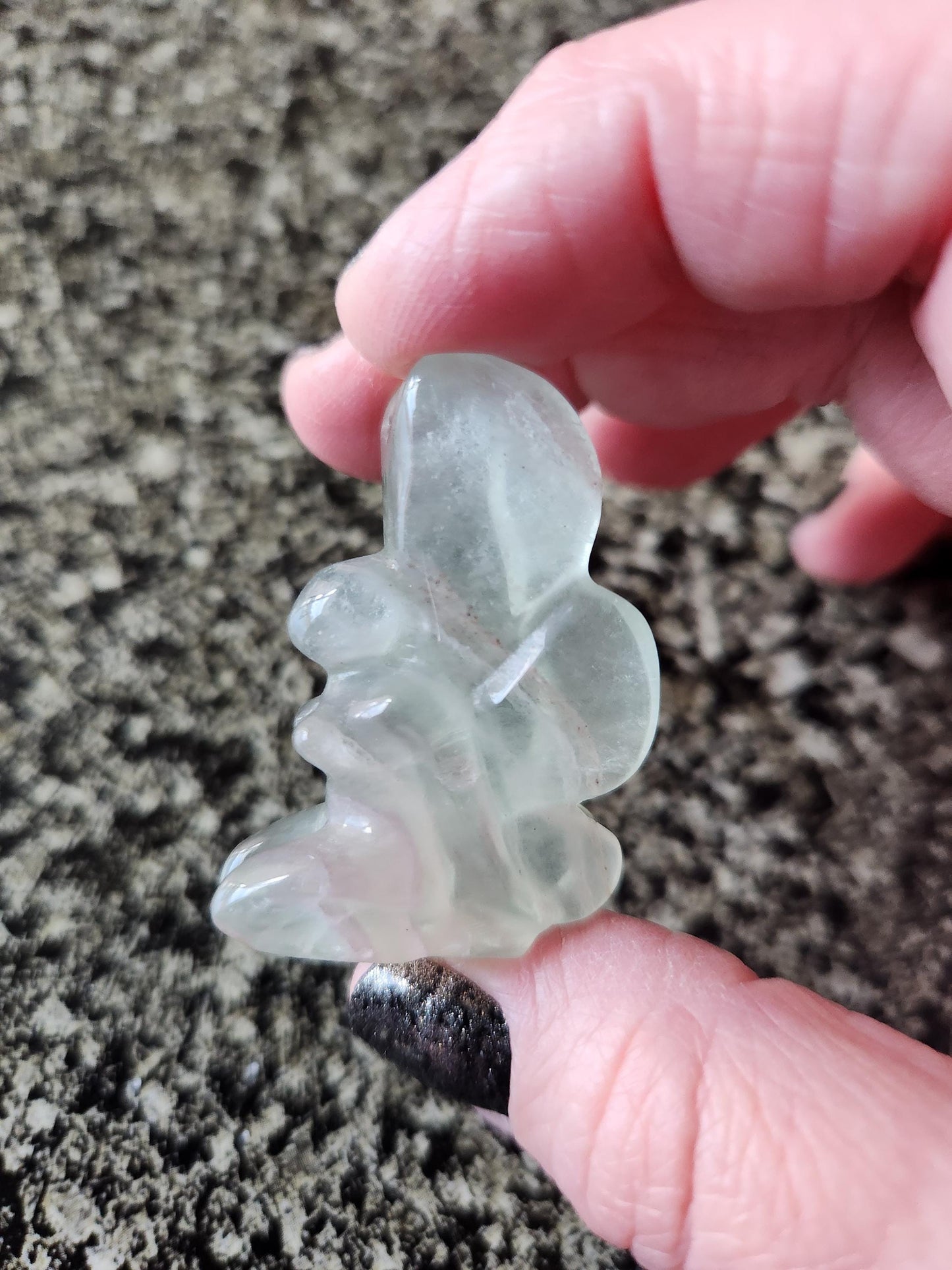 Light Green Fluorite with Purple Stripes Crystal Angel or Fairy - Unique Carved Stone, Small
