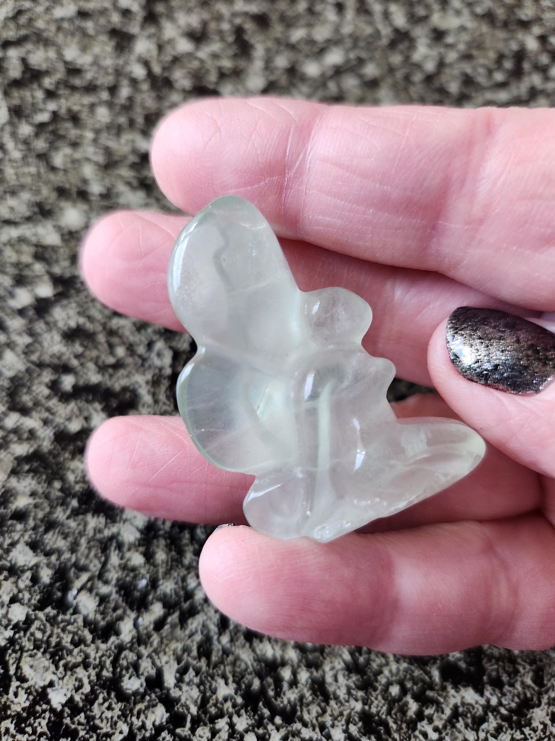 Light Green Fluorite with Purple Stripes Crystal Angel or Fairy - Unique Carved Stone, Small