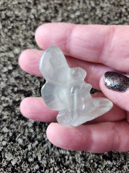 Light Green Fluorite with Purple Stripes Crystal Angel or Fairy - Unique Carved Stone, Small