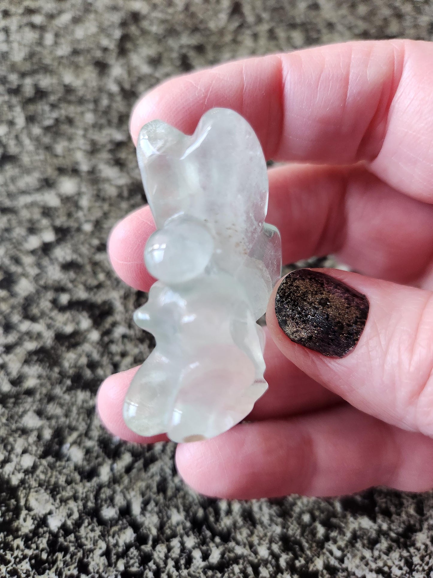Light Green Fluorite with Purple Stripes Crystal Angel or Fairy - Unique Carved Stone, Small