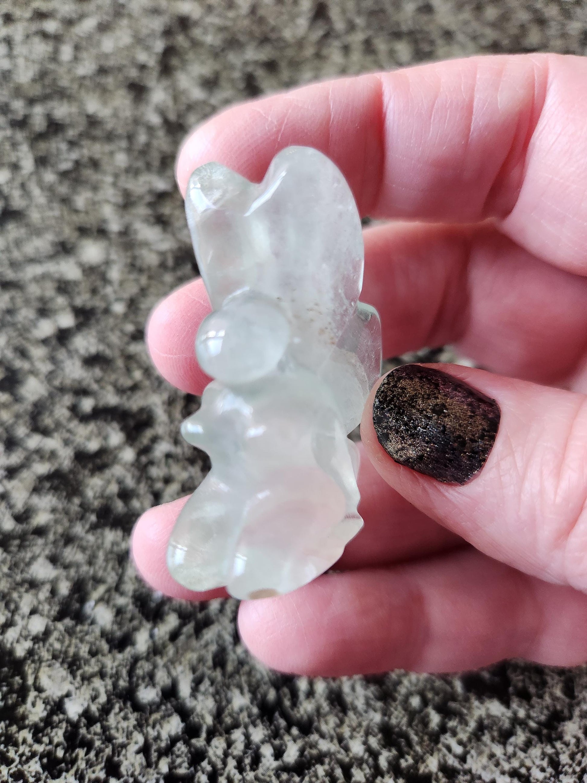 Light Green Fluorite with Purple Stripes Crystal Angel or Fairy - Unique Carved Stone, Small
