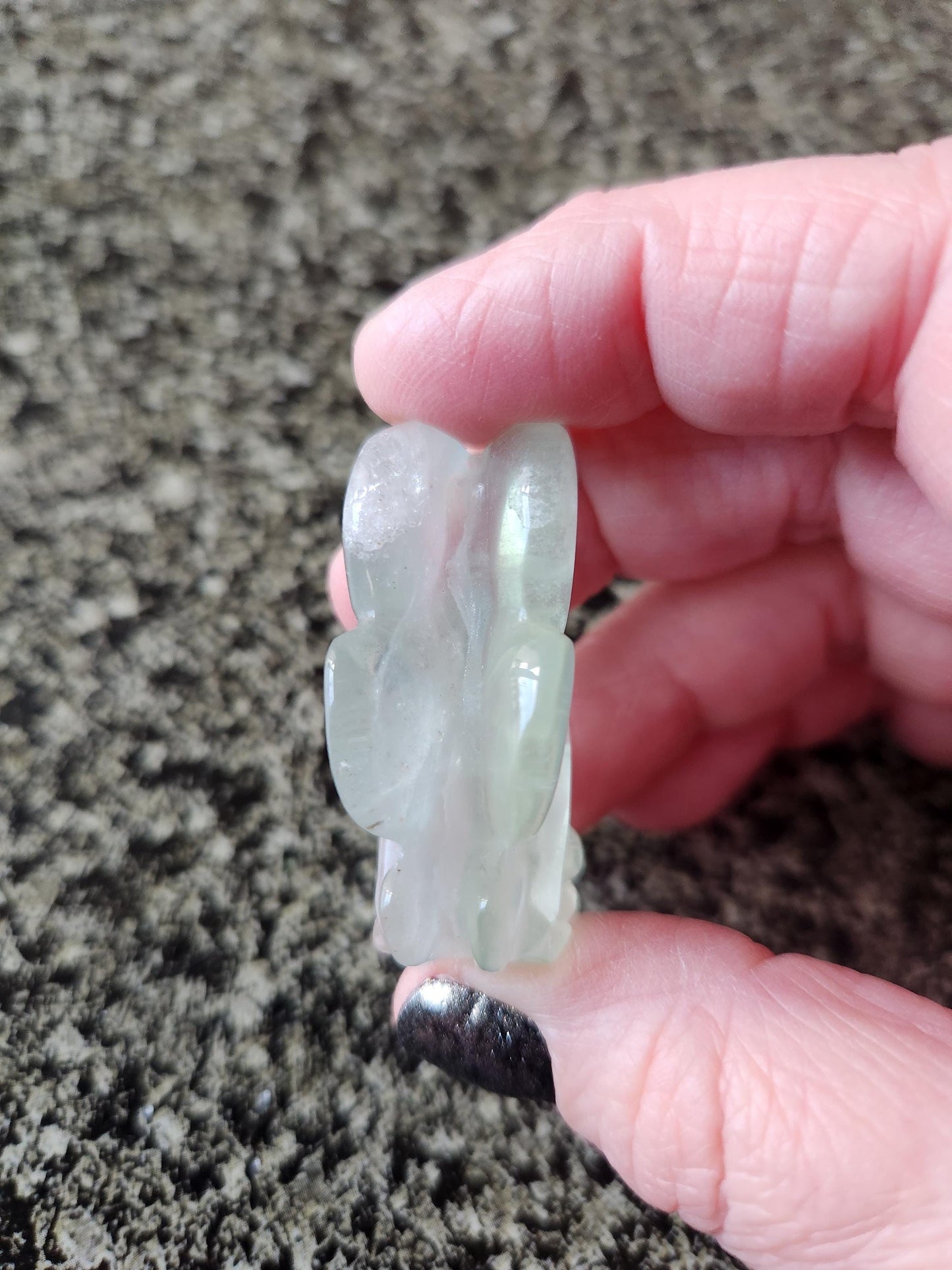 Light Green Fluorite with Purple Stripes Crystal Angel or Fairy - Unique Carved Stone, Small