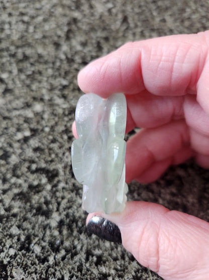 Light Green Fluorite with Purple Stripes Crystal Angel or Fairy - Unique Carved Stone, Small
