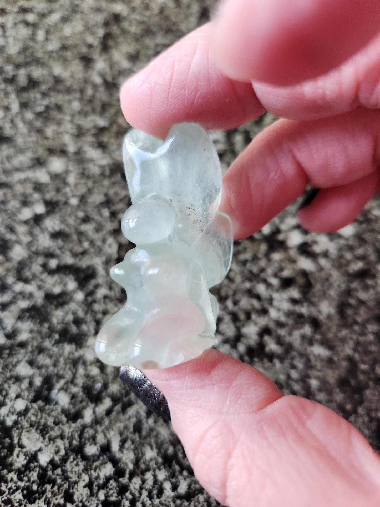 Light Green Fluorite with Purple Stripes Crystal Angel or Fairy - Unique Carved Stone, Small