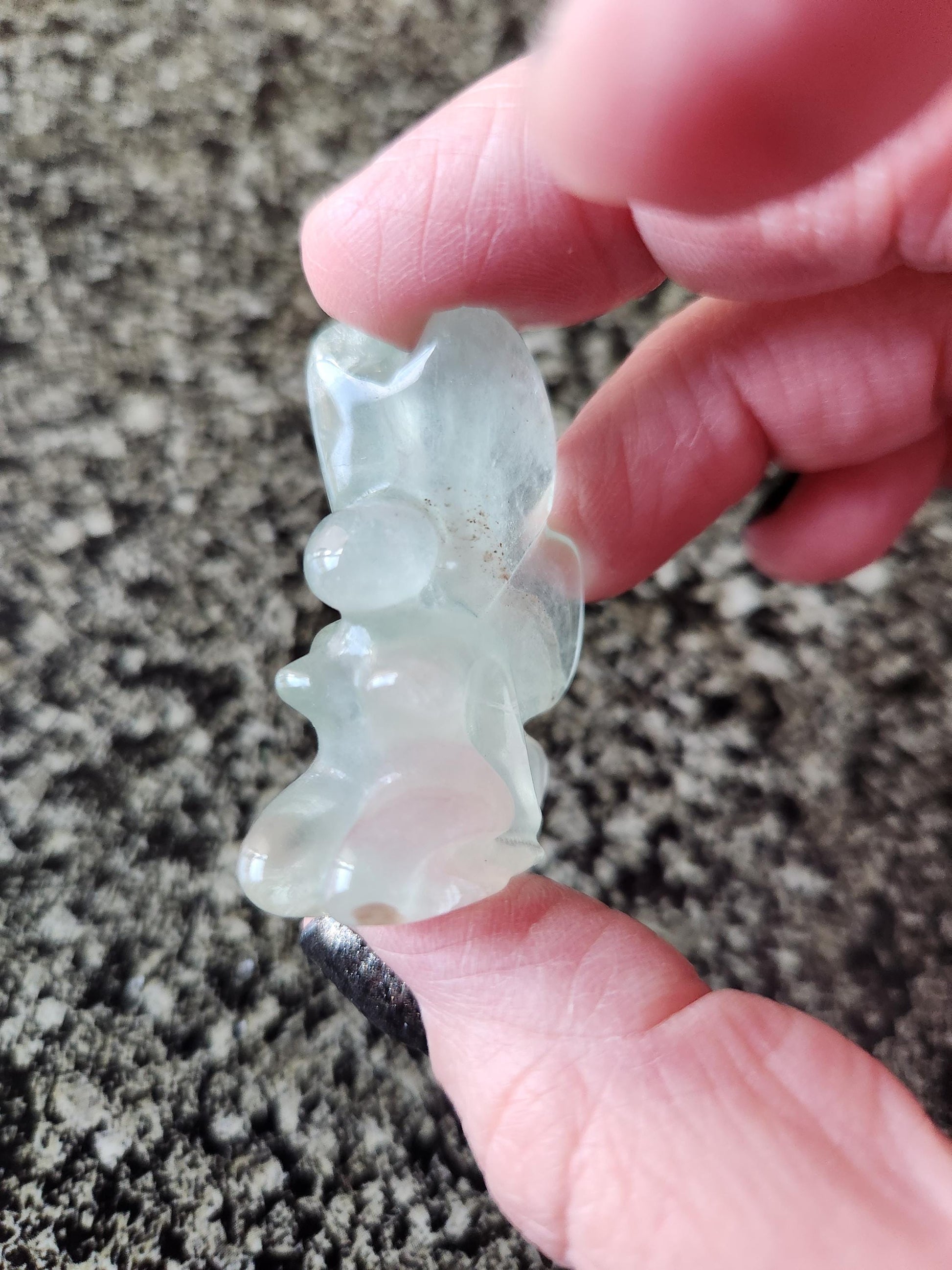 Light Green Fluorite with Purple Stripes Crystal Angel or Fairy - Unique Carved Stone, Small