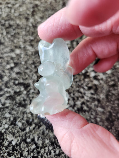 Light Green Fluorite with Purple Stripes Crystal Angel or Fairy - Unique Carved Stone, Small