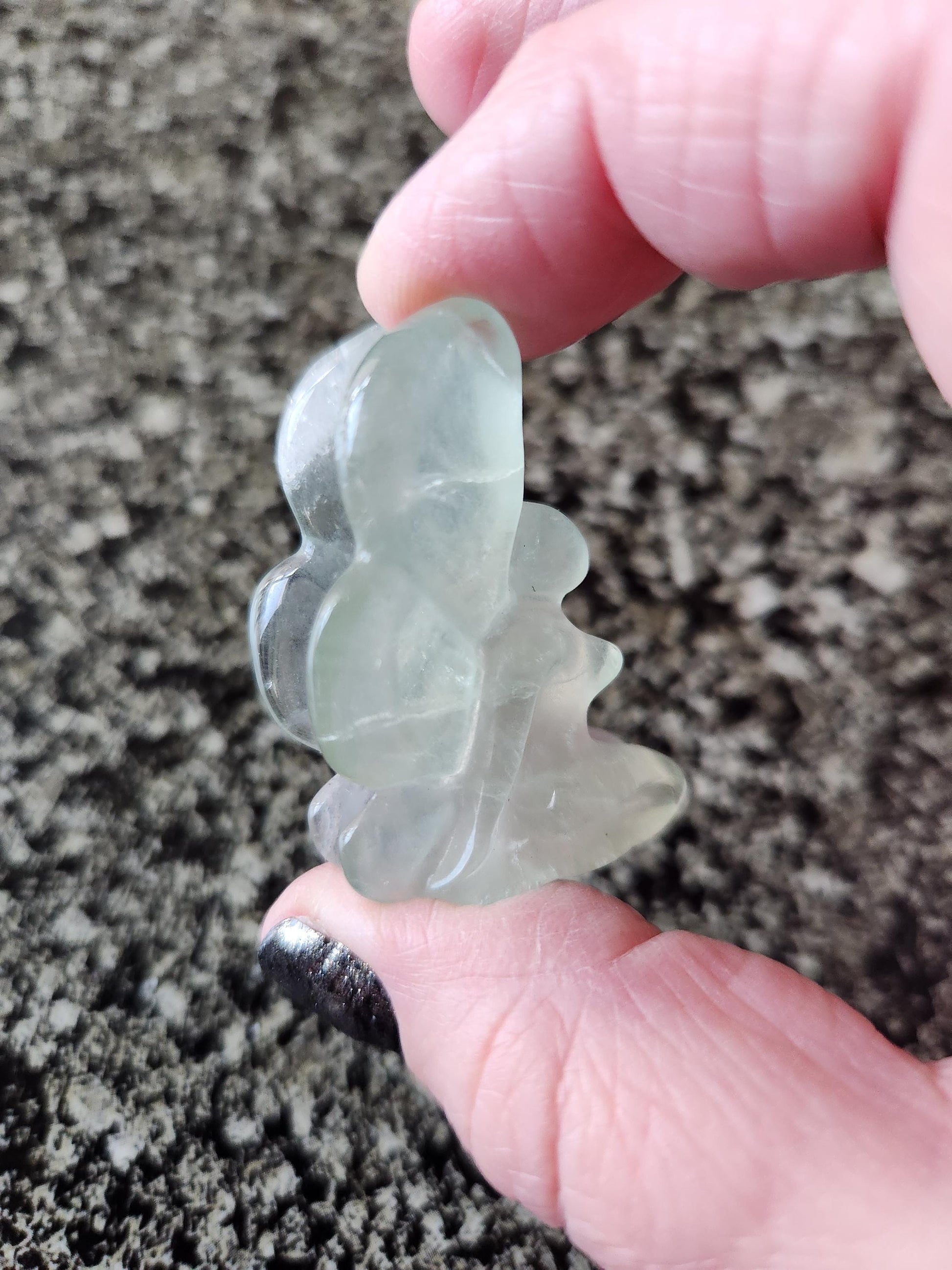 Light Green Fluorite with Purple Stripes Crystal Angel or Fairy - Unique Carved Stone, Small