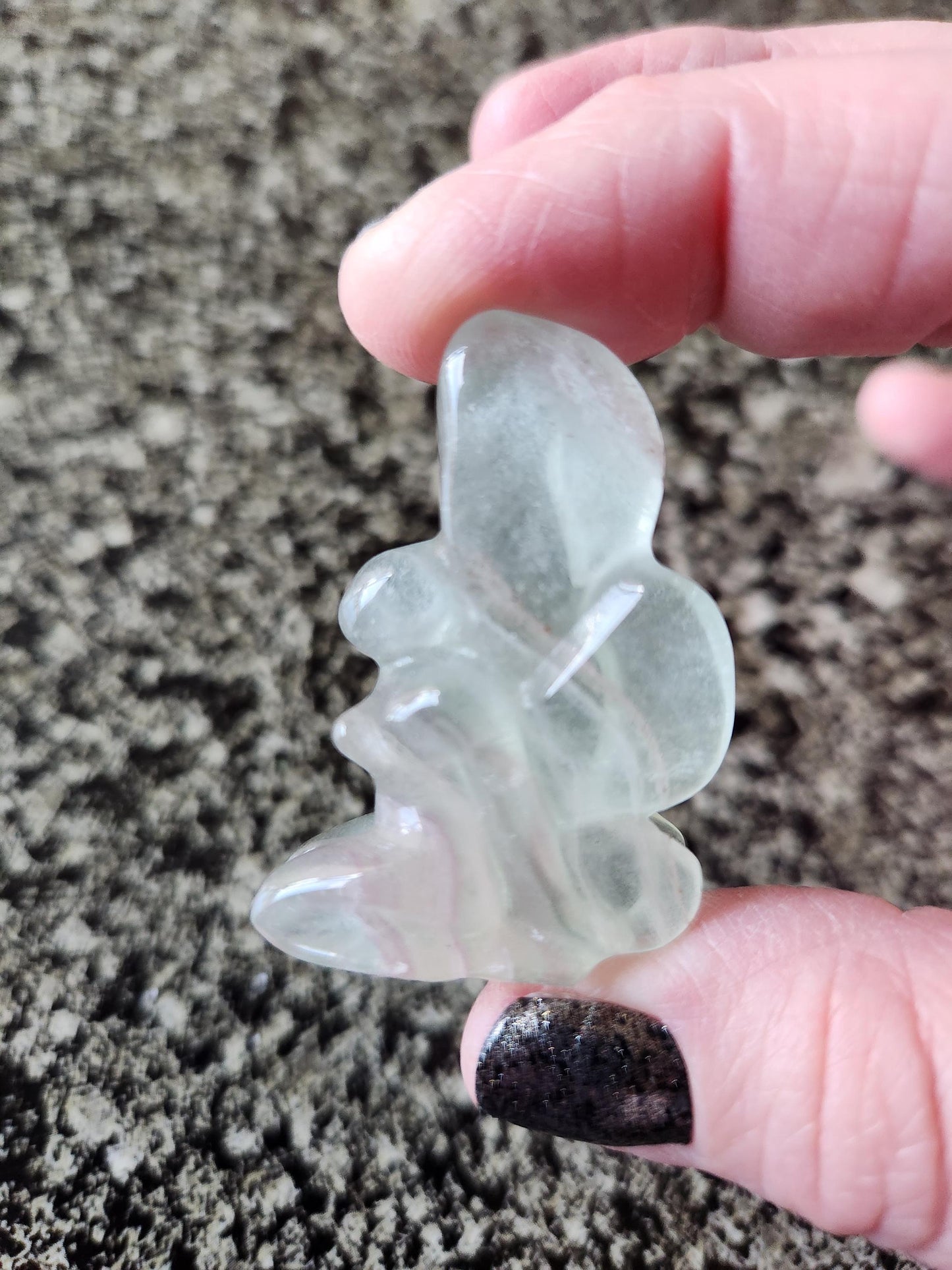 Light Green Fluorite with Purple Stripes Crystal Angel or Fairy - Unique Carved Stone, Small