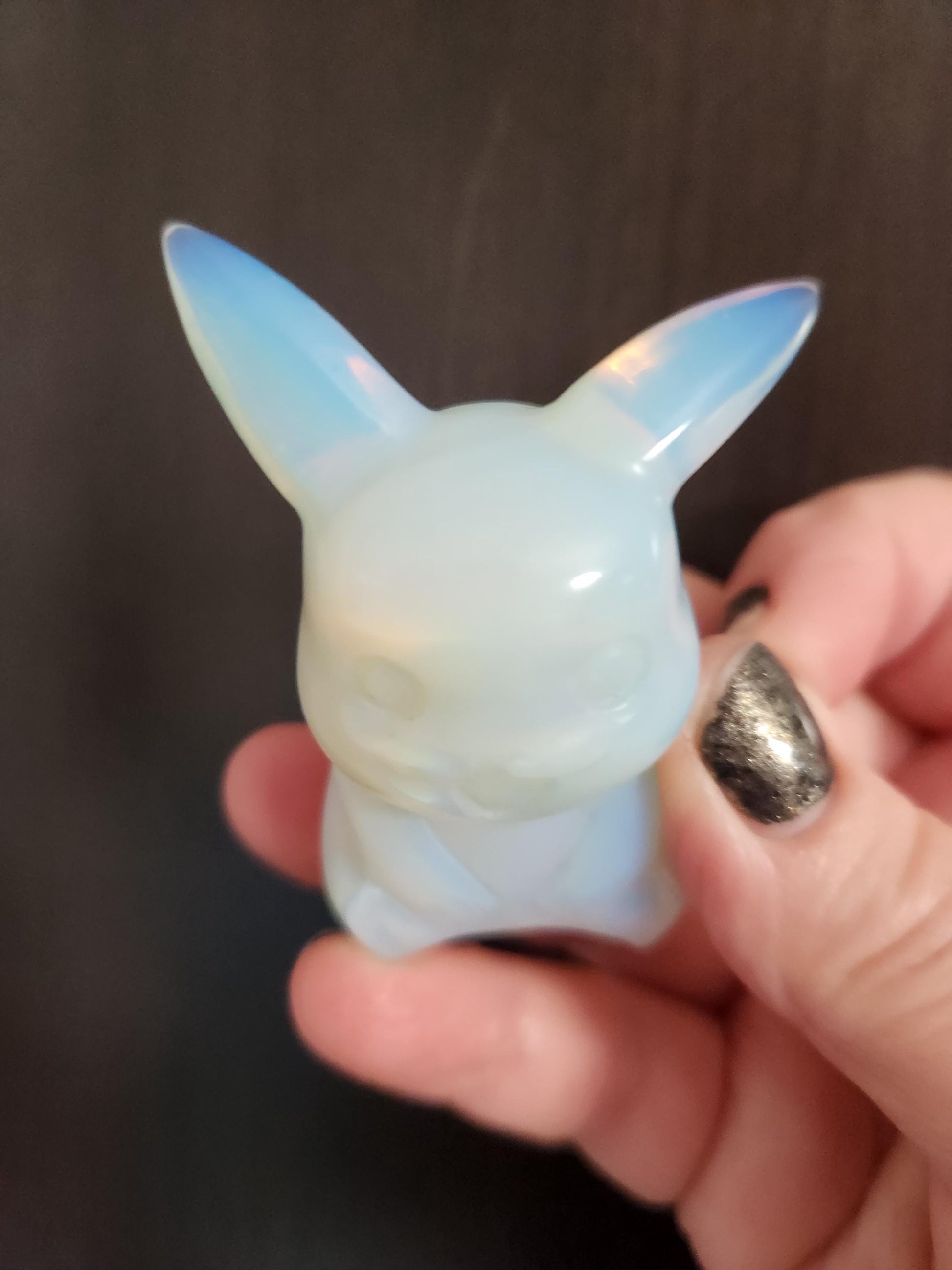 Opalite Pikachu Figurine: High Polish Crystal Carving, Pokémon