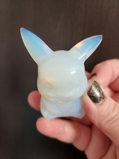 Opalite Pikachu Figurine: High Polish Crystal Carving, Pokémon