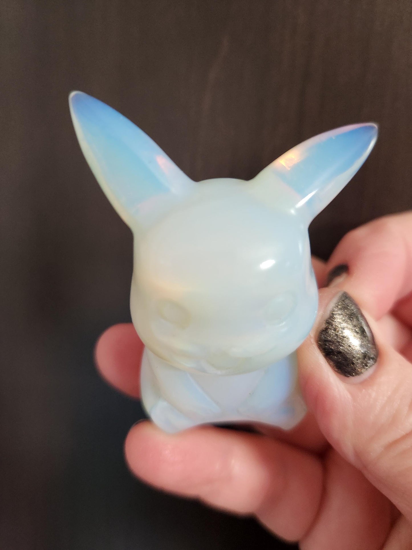 Opalite Pikachu Figurine: High Polish Crystal Carving, Pokémon