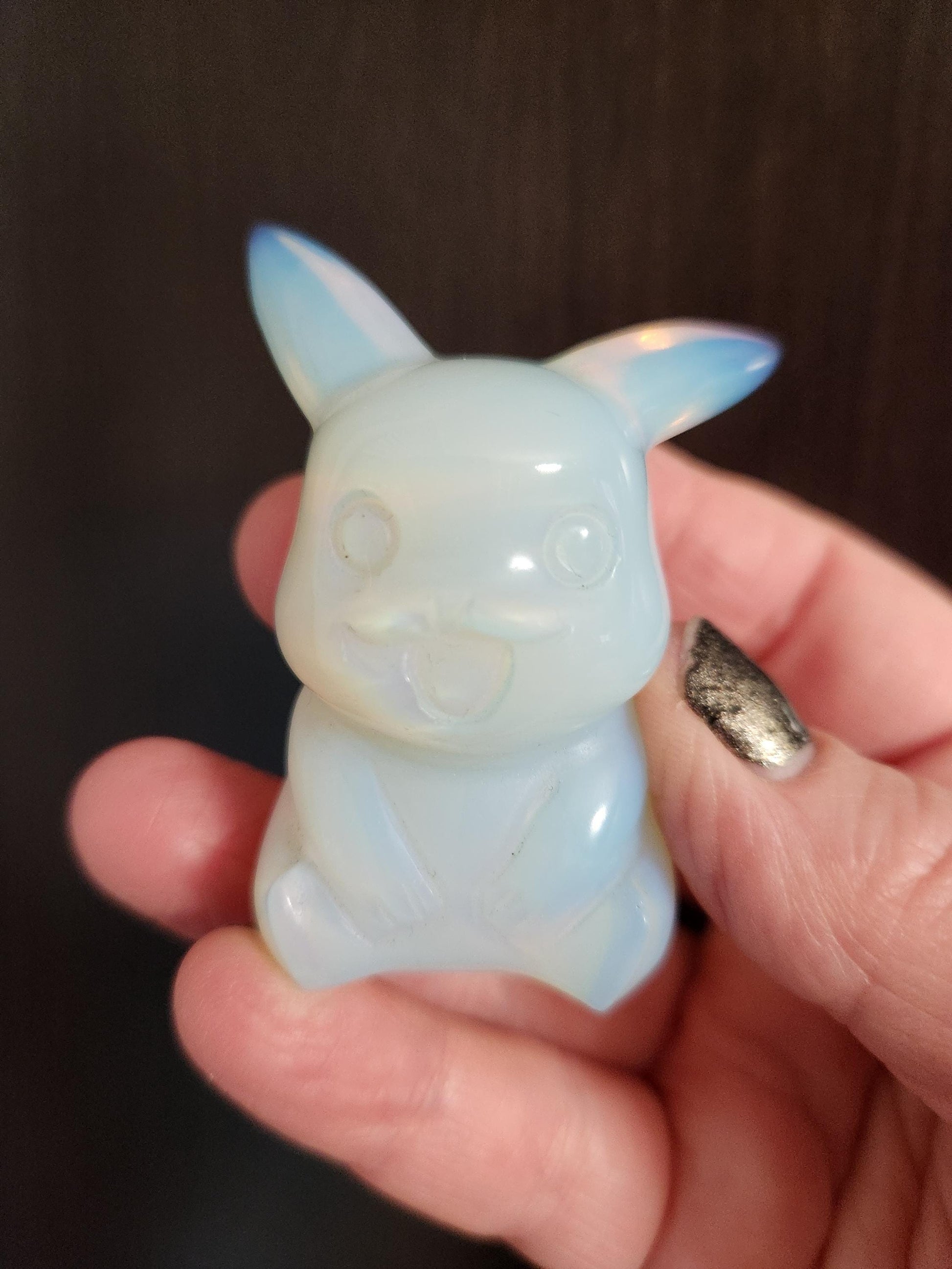 Opalite Pikachu Figurine: High Polish Crystal Carving, Pokémon