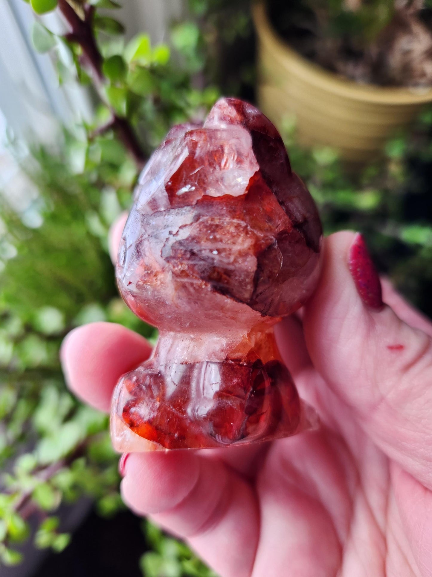 Carved Fire Quartz Hello Kitty Crystal Stone: Natural Healing Decor