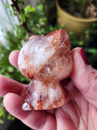 Carved Fire Quartz Hello Kitty Crystal Stone: Natural Healing Decor