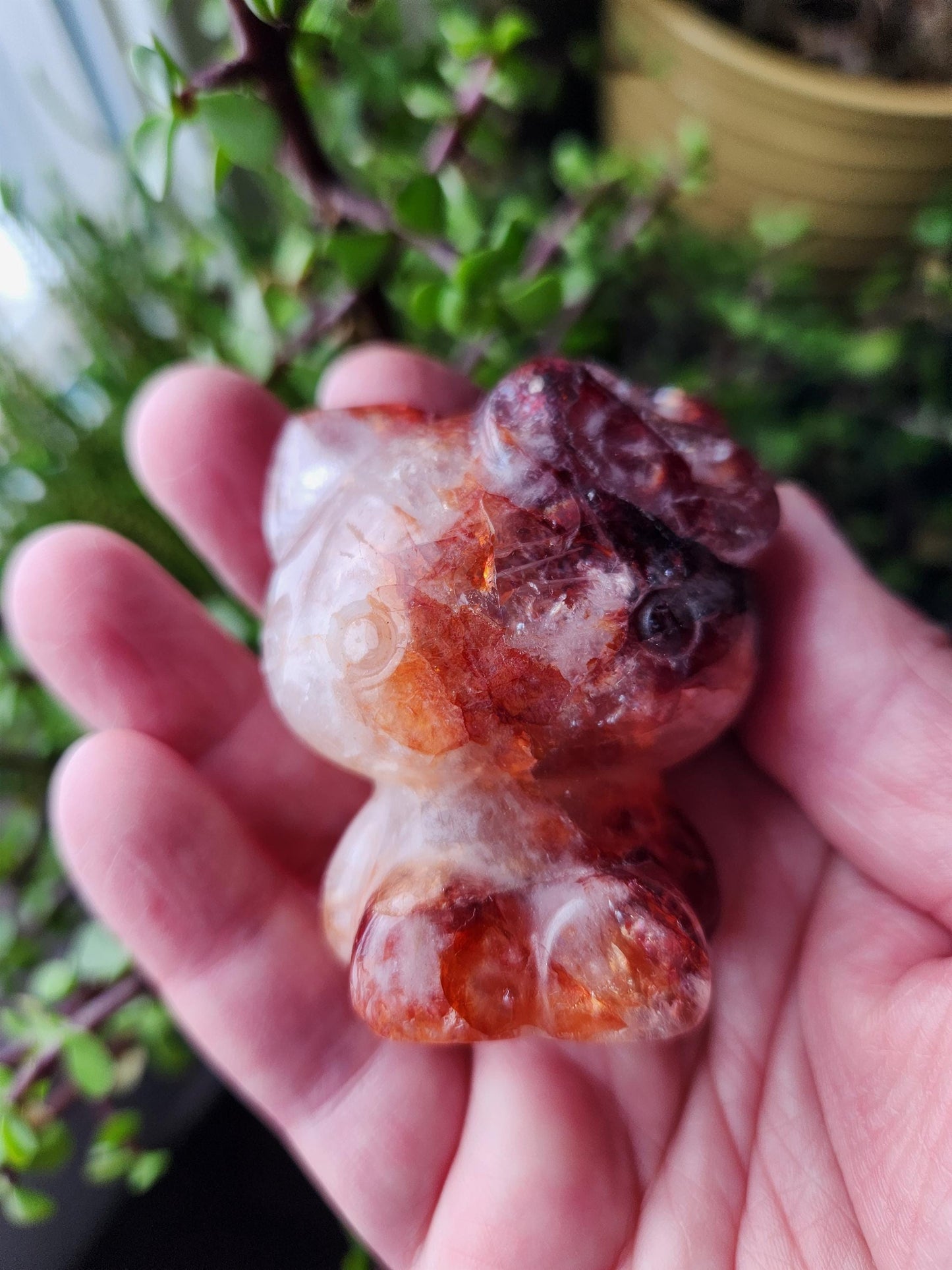 Carved Fire Quartz Hello Kitty Crystal Stone: Natural Healing Decor