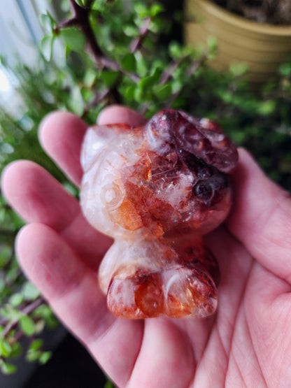 Carved Fire Quartz Hello Kitty Crystal Stone: Natural Healing Decor