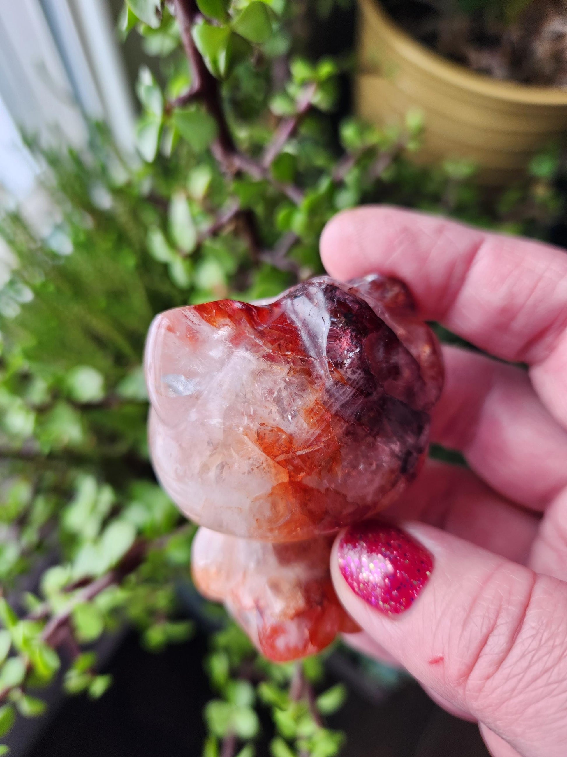 Carved Fire Quartz Hello Kitty Crystal Stone: Natural Healing Decor