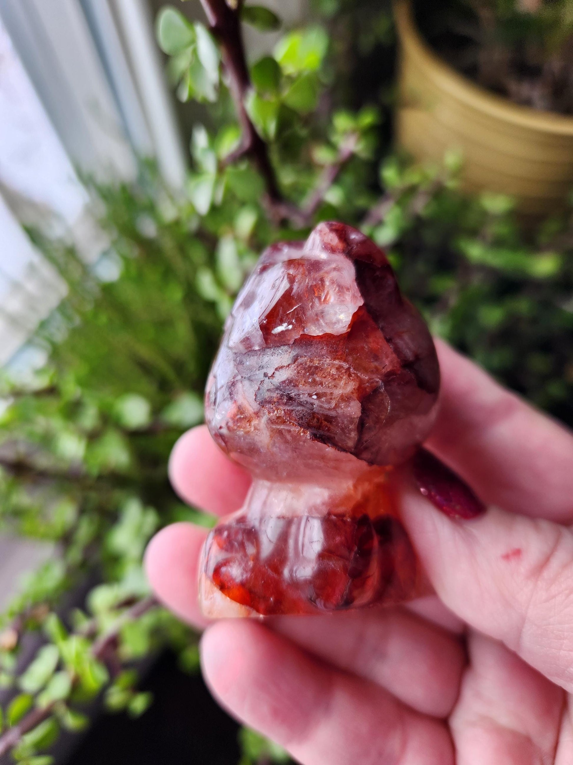 Carved Fire Quartz Hello Kitty Crystal Stone: Natural Healing Decor