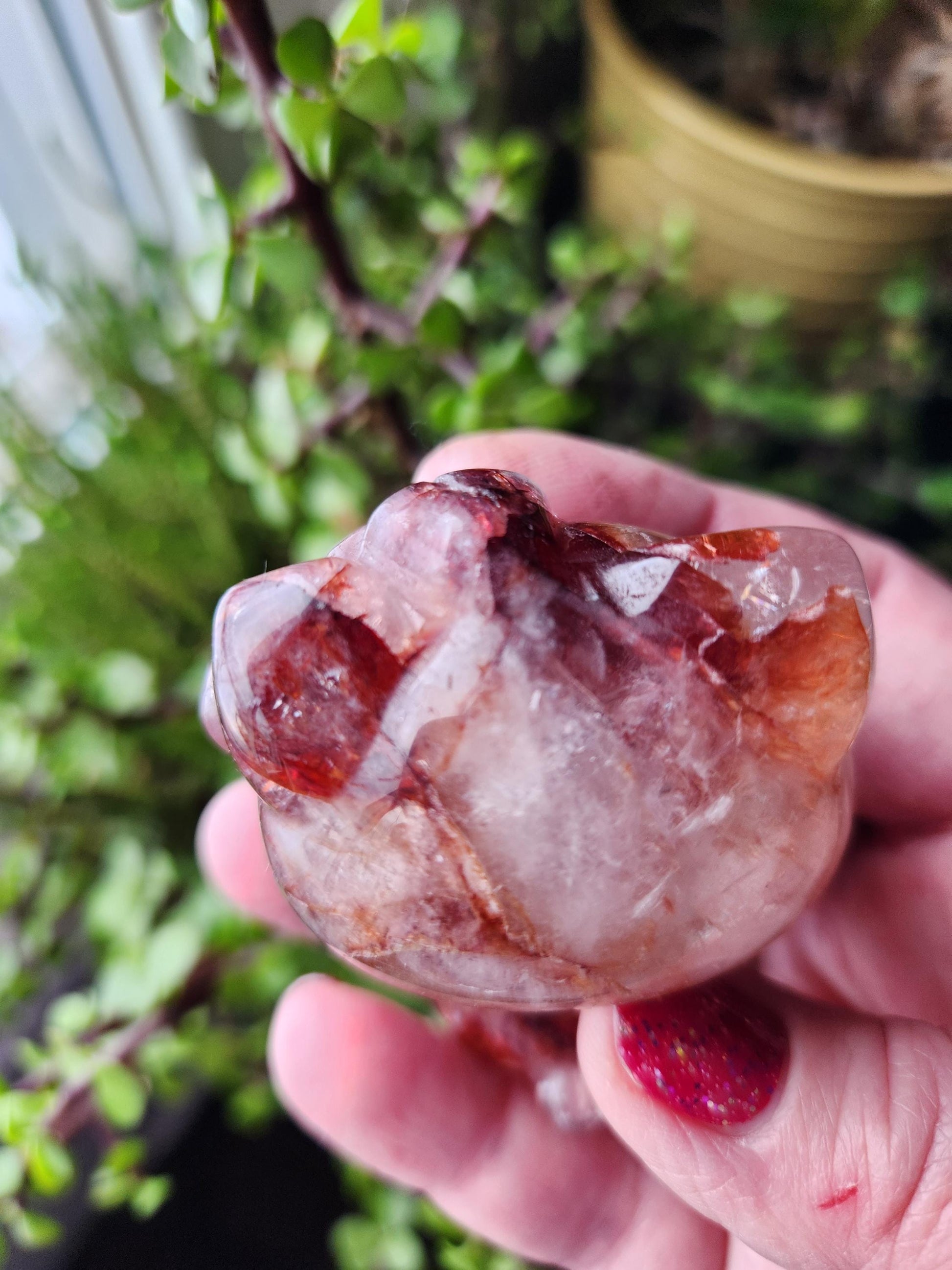 Carved Fire Quartz Hello Kitty Crystal Stone: Natural Healing Decor