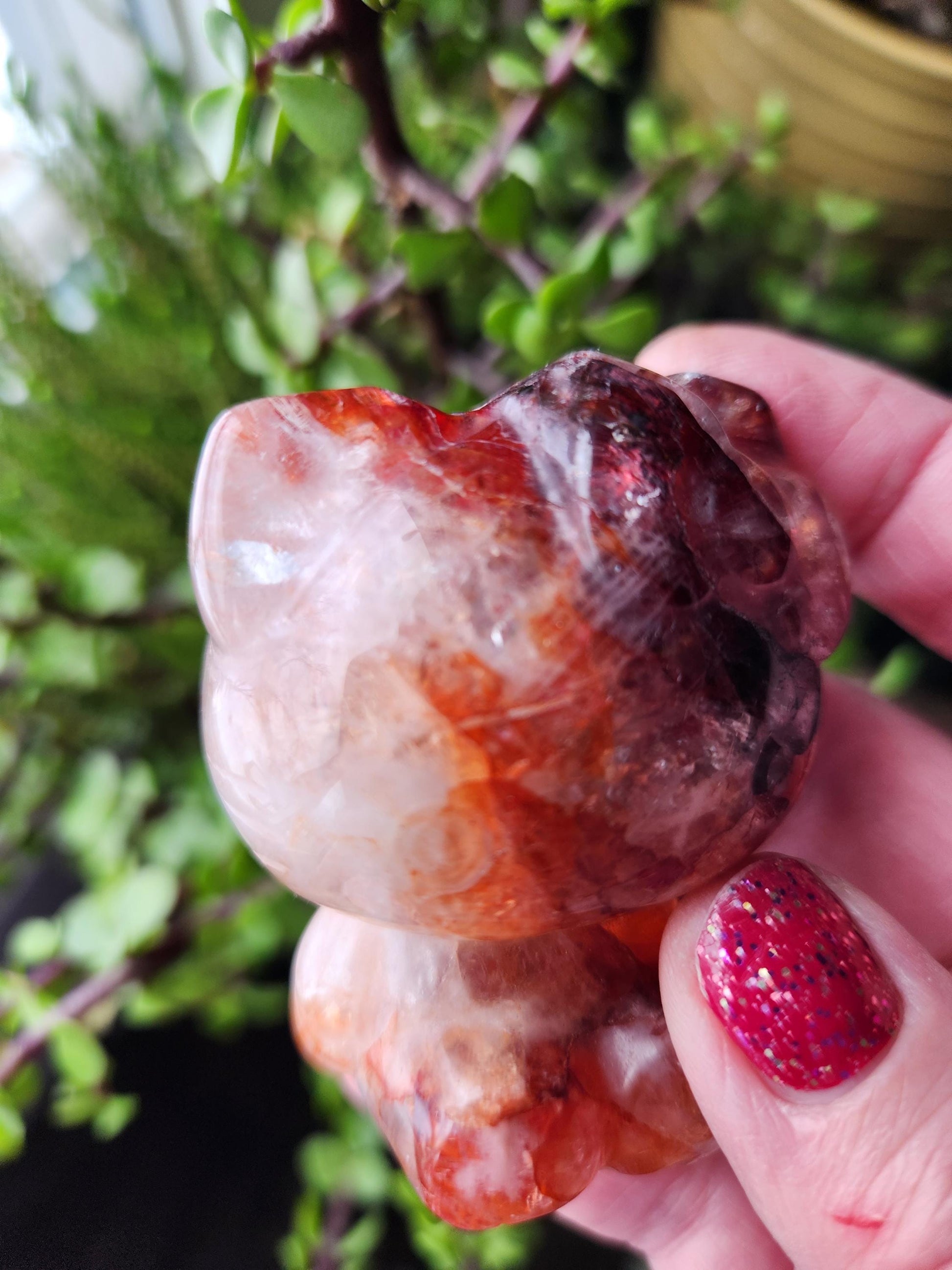 Carved Fire Quartz Hello Kitty Crystal Stone: Natural Healing Decor