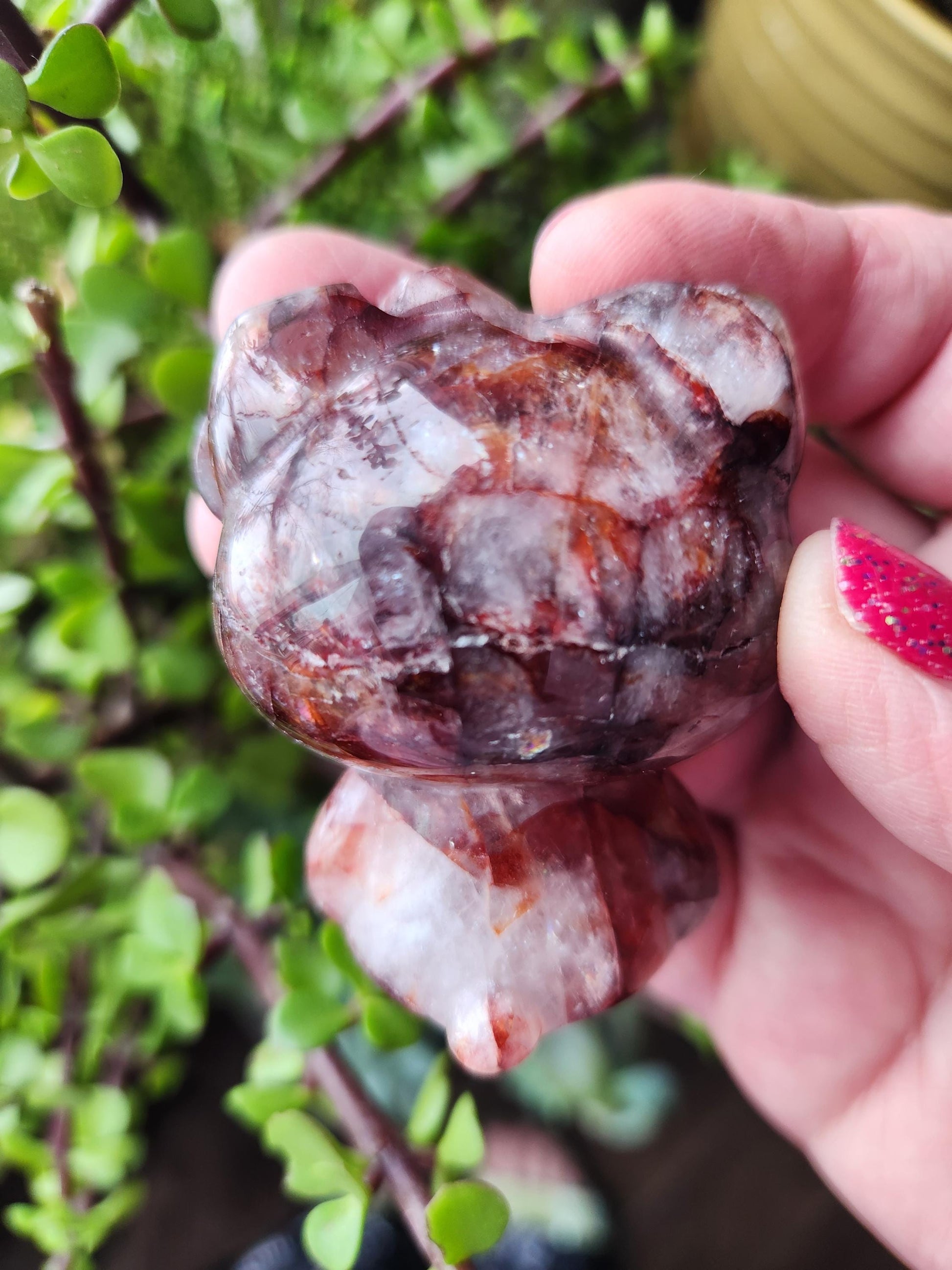 Carved Fire Quartz Hello Kitty Crystal Stone: Natural Healing Decor