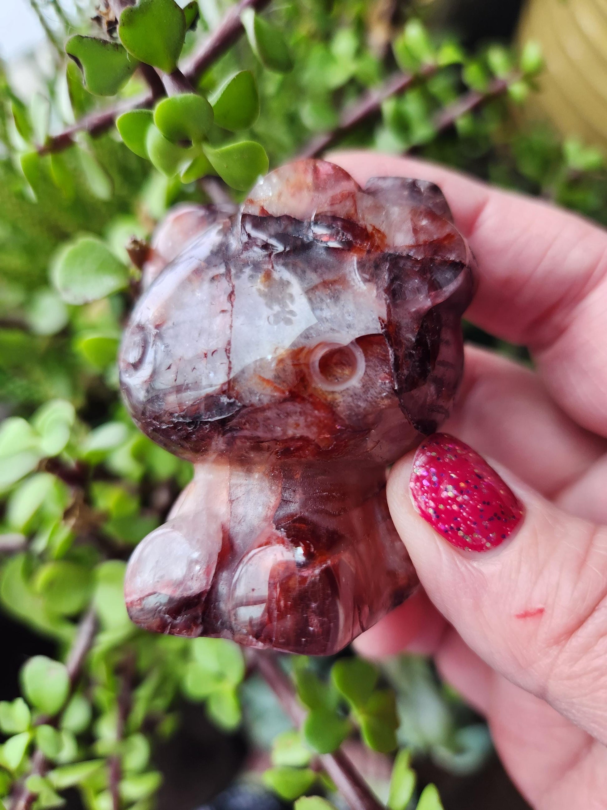 Carved Fire Quartz Hello Kitty Crystal Stone: Natural Healing Decor