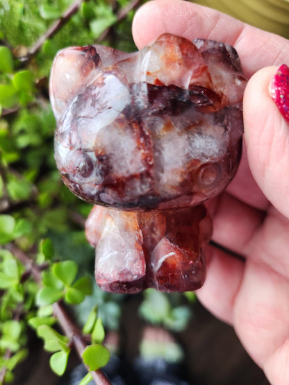 Carved Fire Quartz Hello Kitty Crystal Stone: Natural Healing Decor