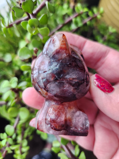 Carved Fire Quartz Hello Kitty Crystal Stone: Natural Healing Decor