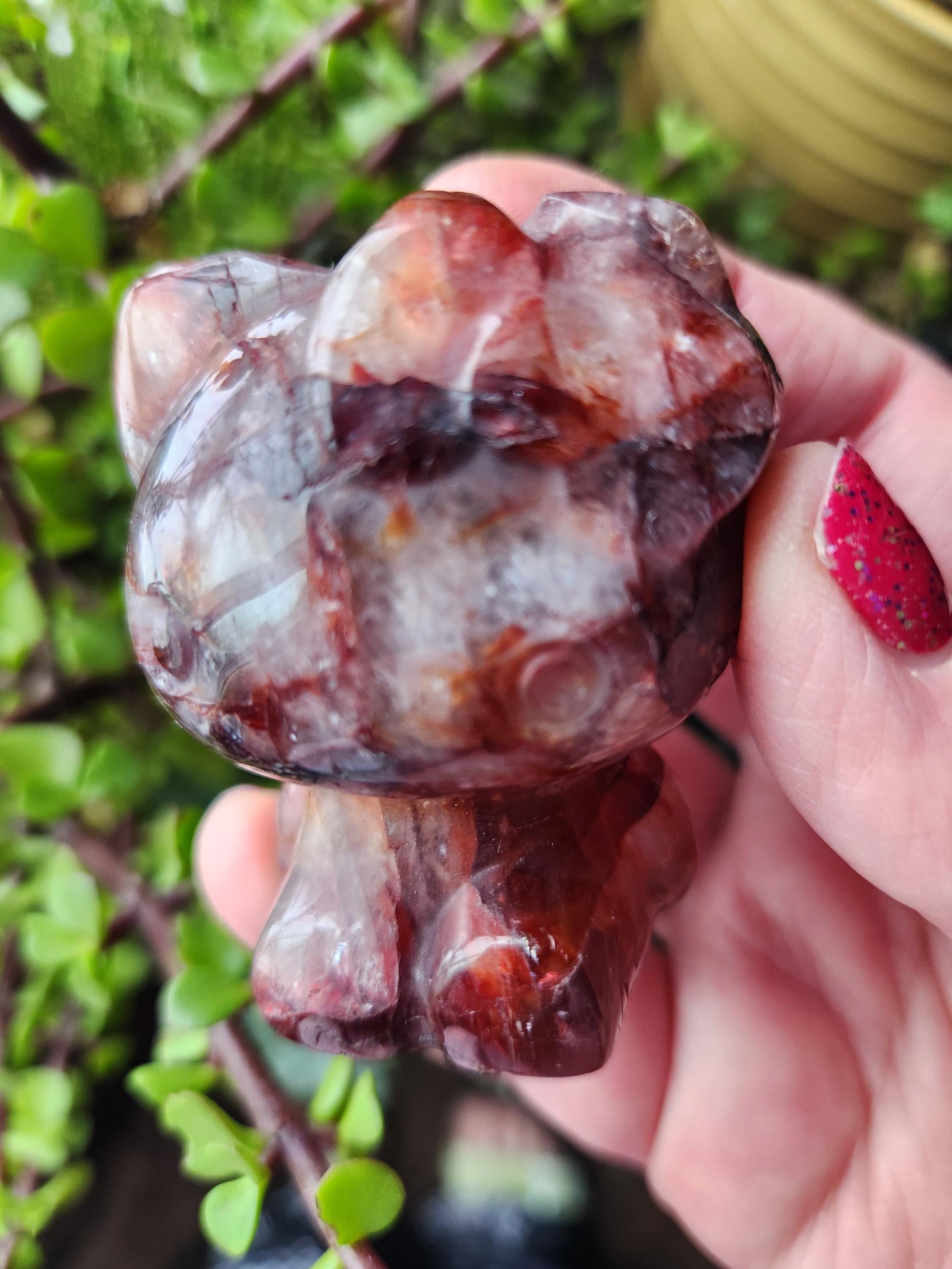 Carved Fire Quartz Hello Kitty Crystal Stone: Natural Healing Decor