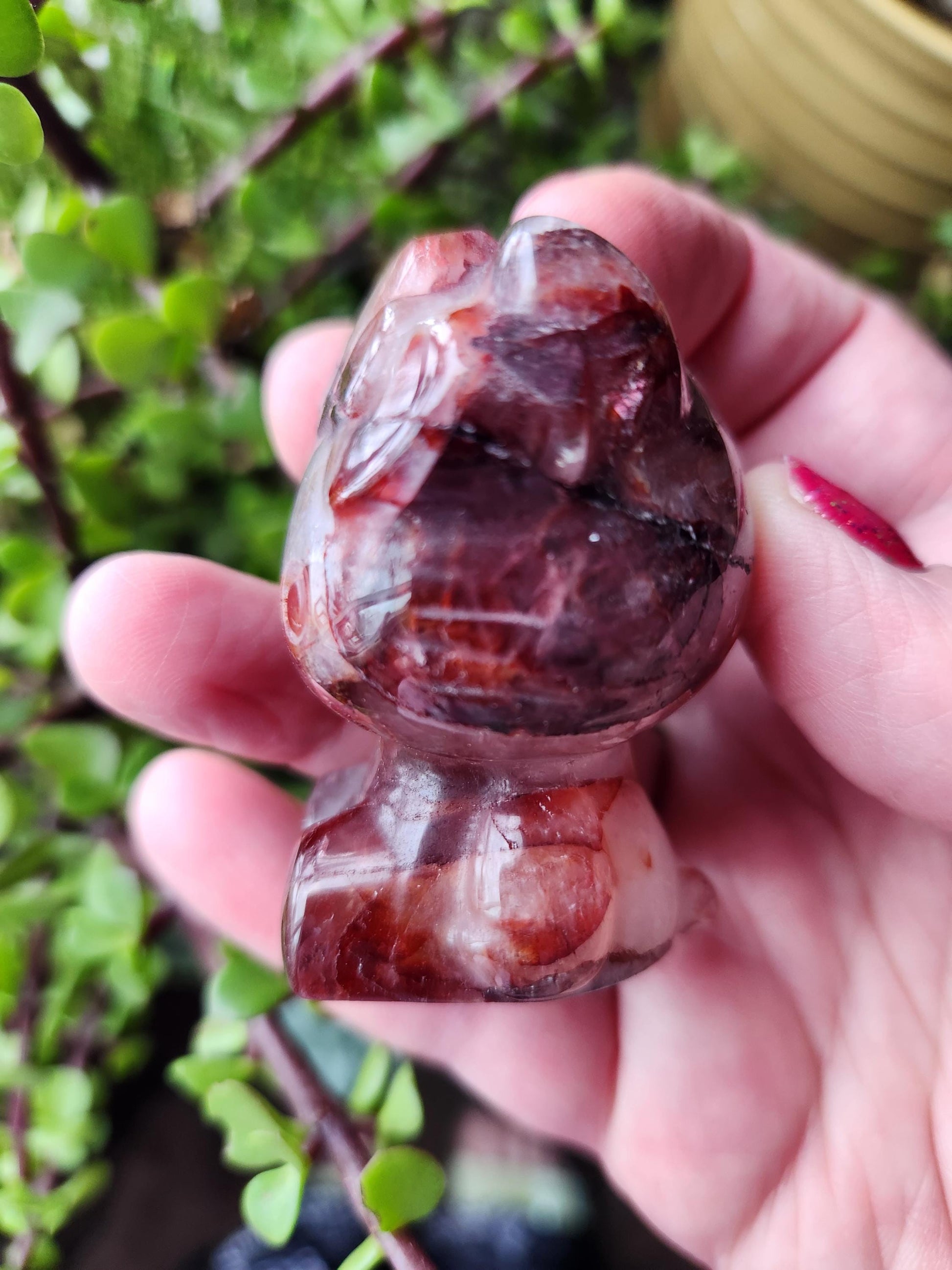 Carved Fire Quartz Hello Kitty Crystal Stone: Natural Healing Decor