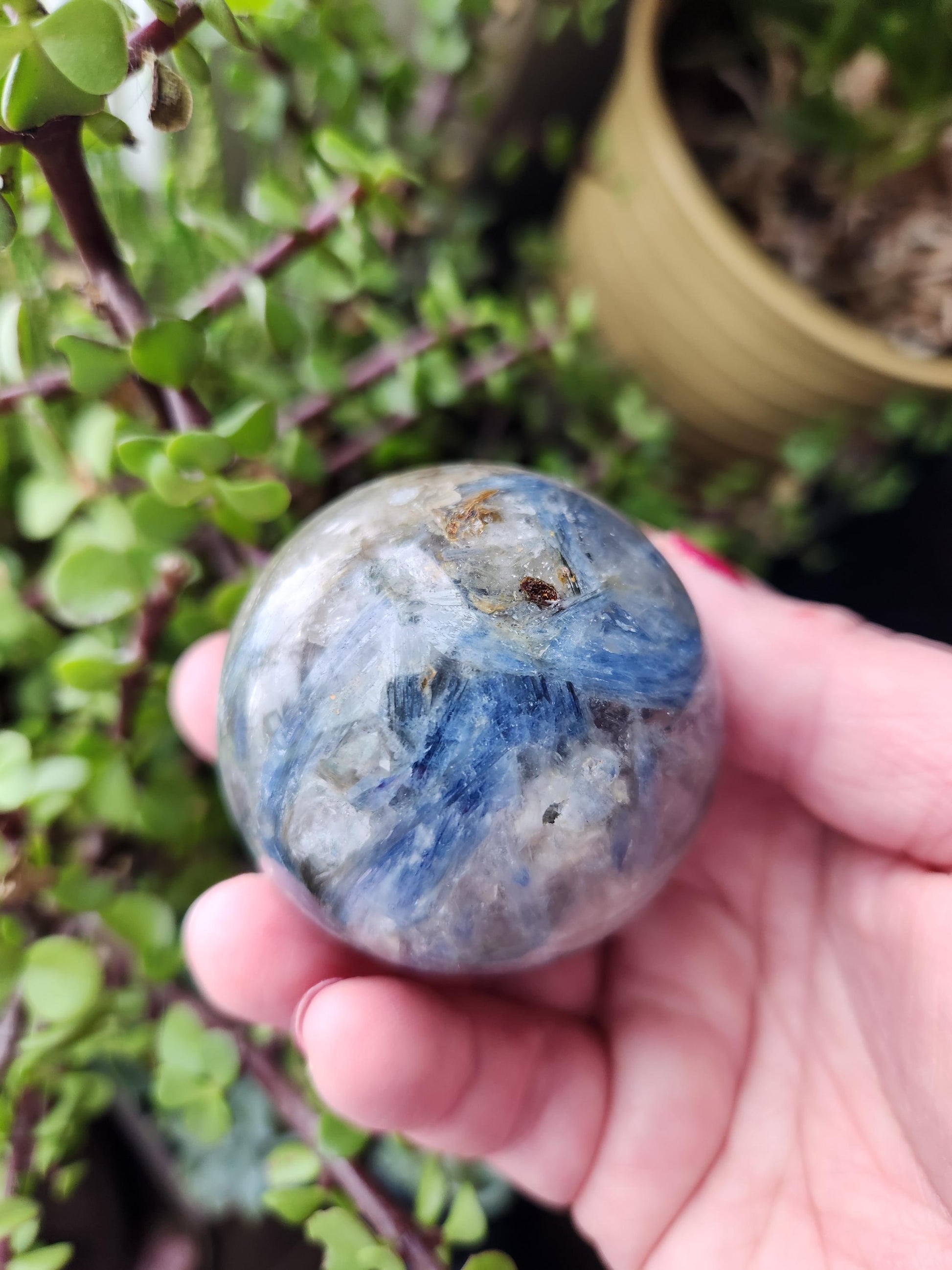 Blue Kyanite with Quartz Sphere with Black Tourmaline Inclusions