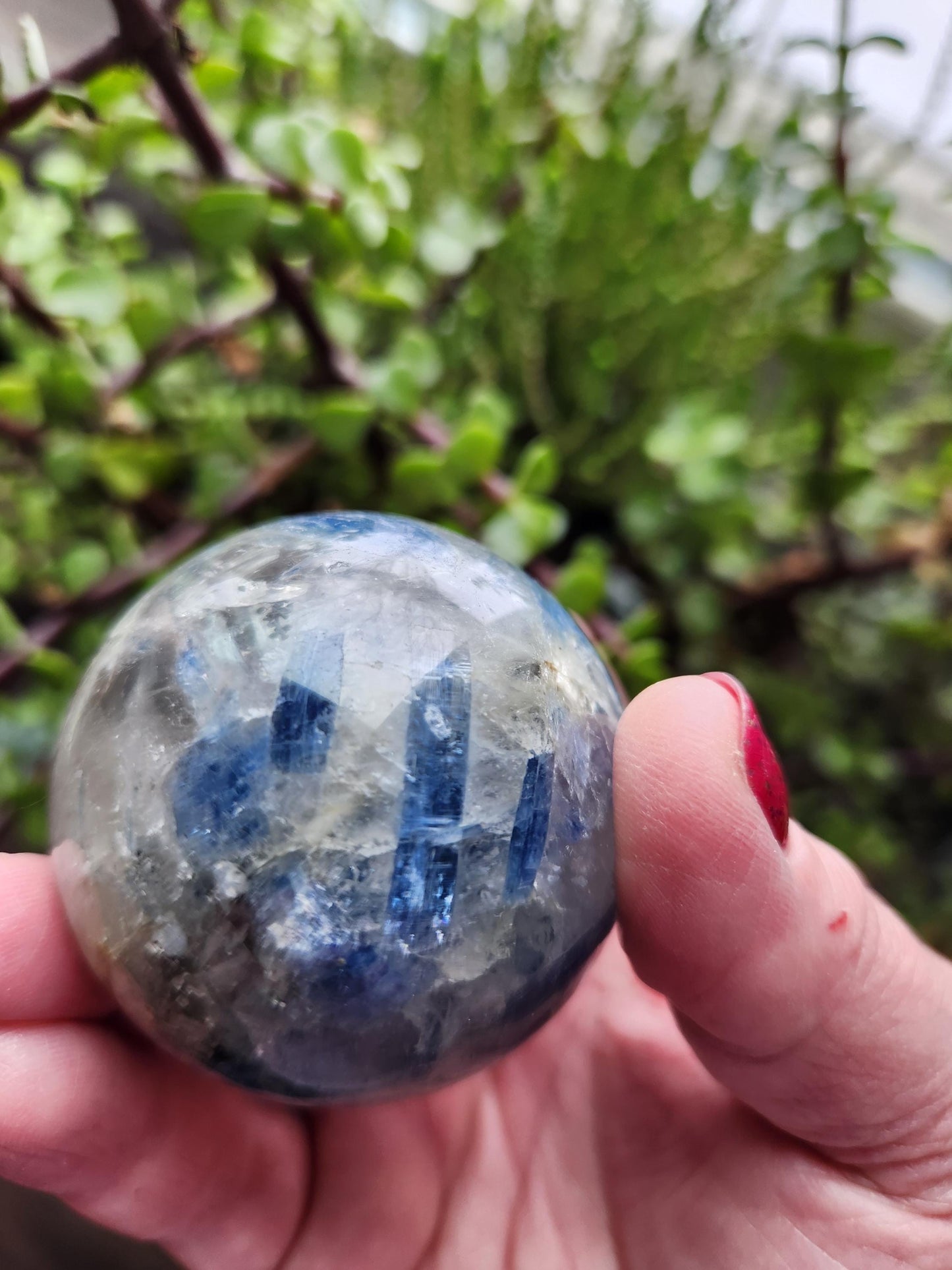 Blue Kyanite with Quartz Sphere with Black Tourmaline Inclusions