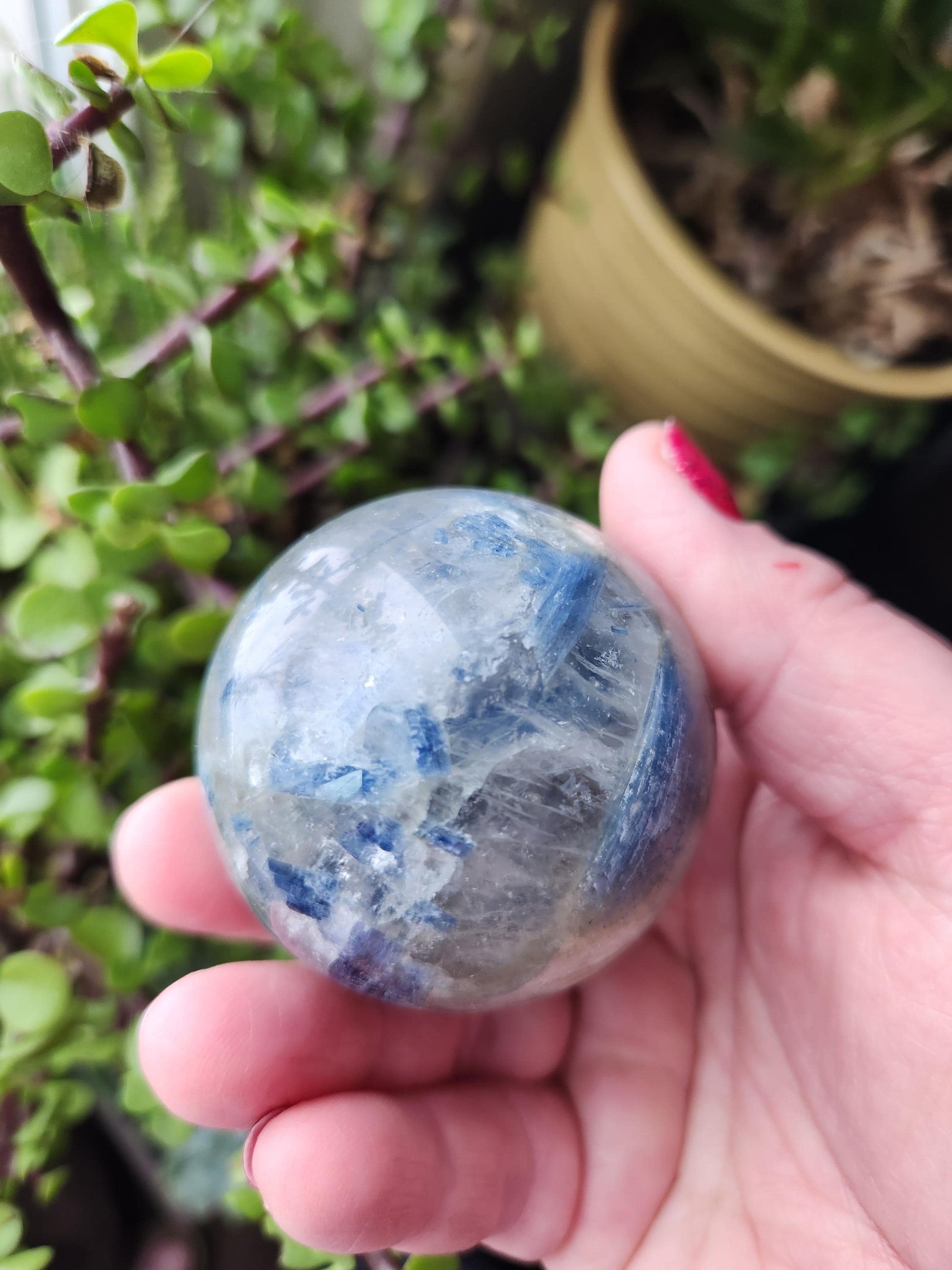 Blue Kyanite with Quartz Sphere with Black Tourmaline Inclusions