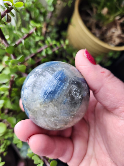 Blue Kyanite with Quartz Sphere with Black Tourmaline Inclusions