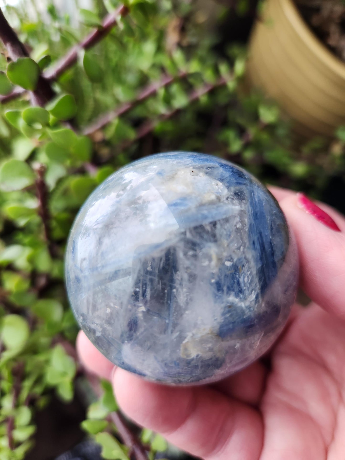 Blue Kyanite with Quartz Sphere with Black Tourmaline Inclusions