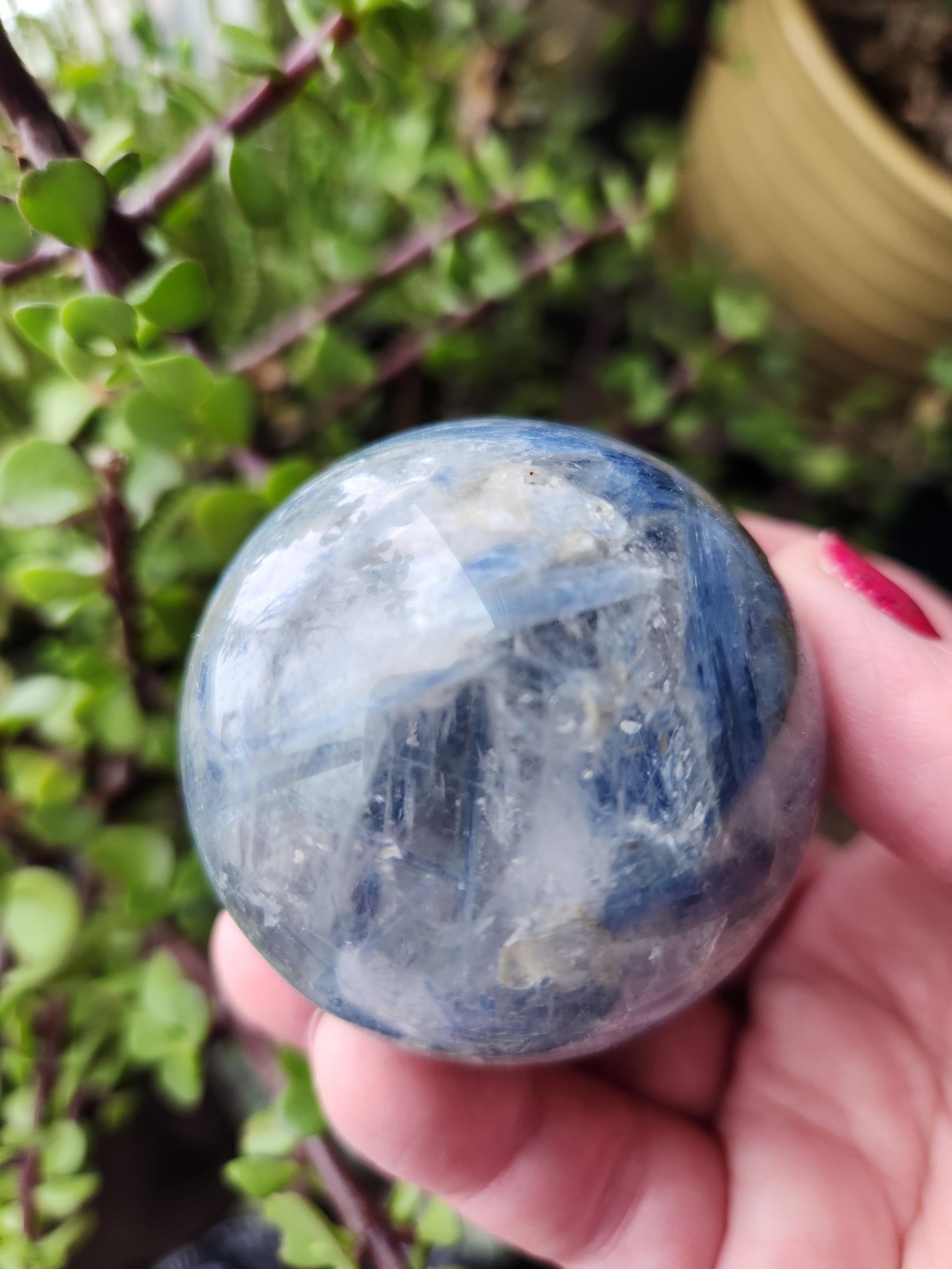 Blue Kyanite with Quartz Sphere with Black Tourmaline Inclusions