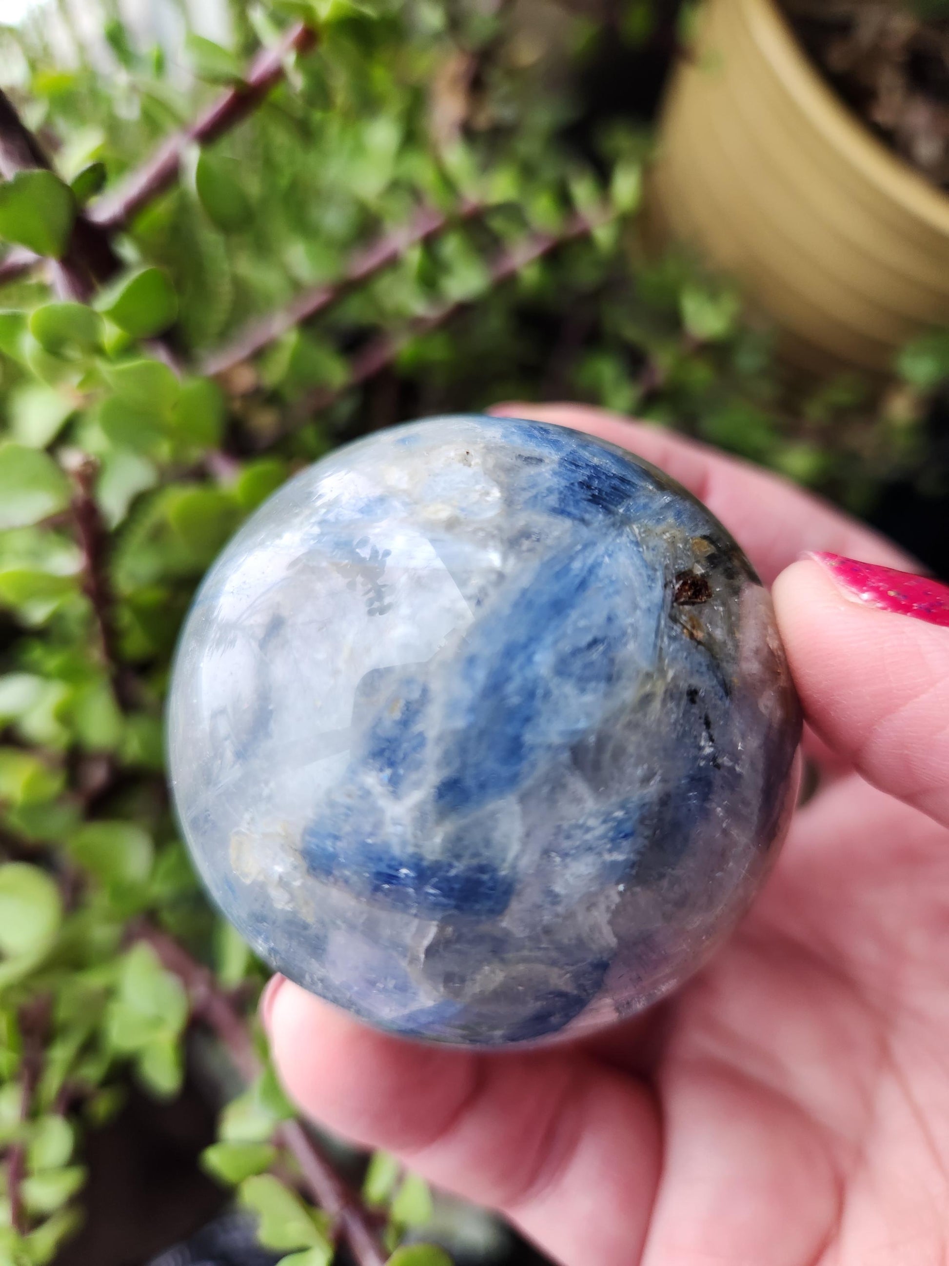 Blue Kyanite with Quartz Sphere with Black Tourmaline Inclusions
