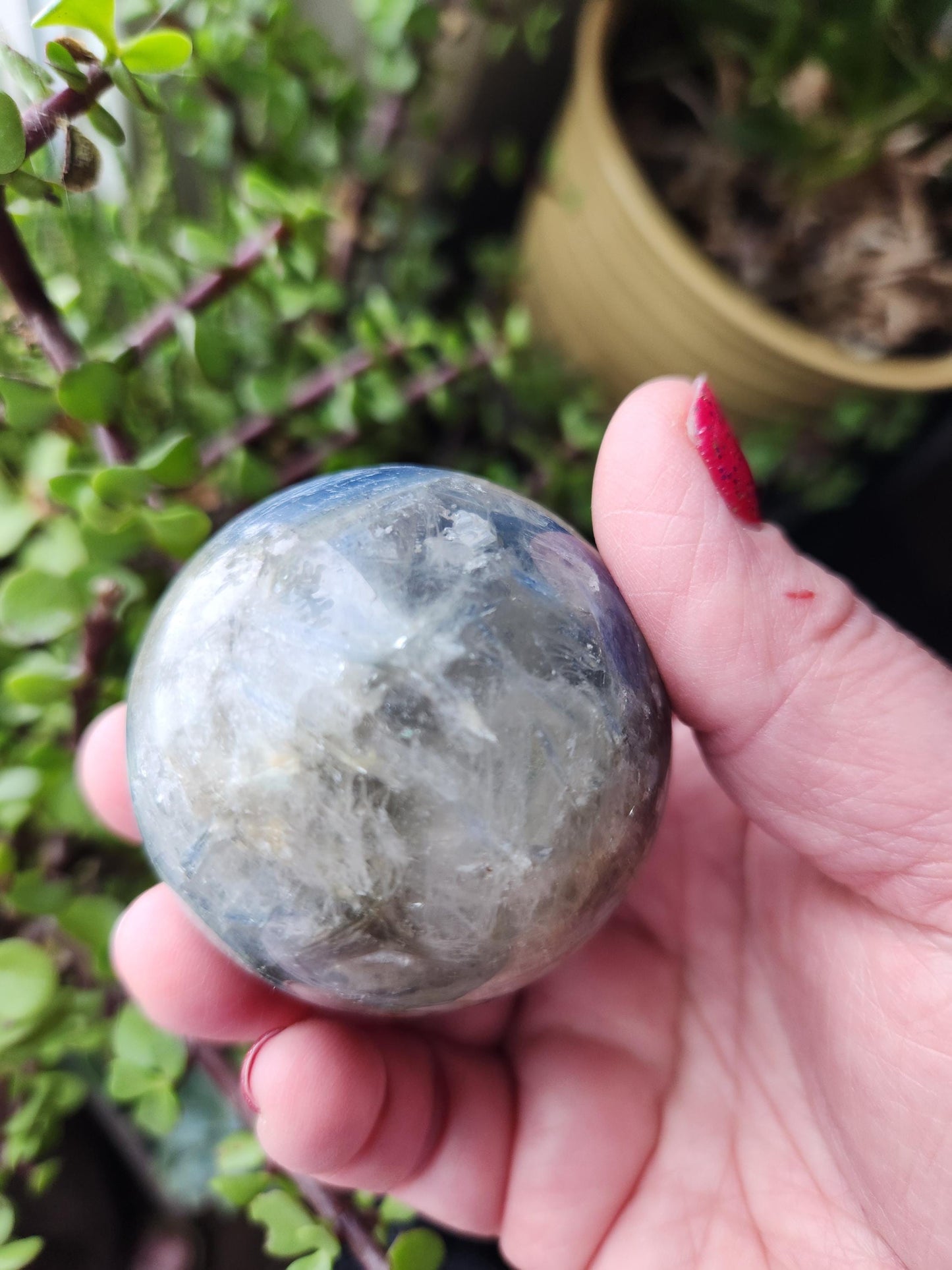 Blue Kyanite with Quartz Sphere with Black Tourmaline Inclusions