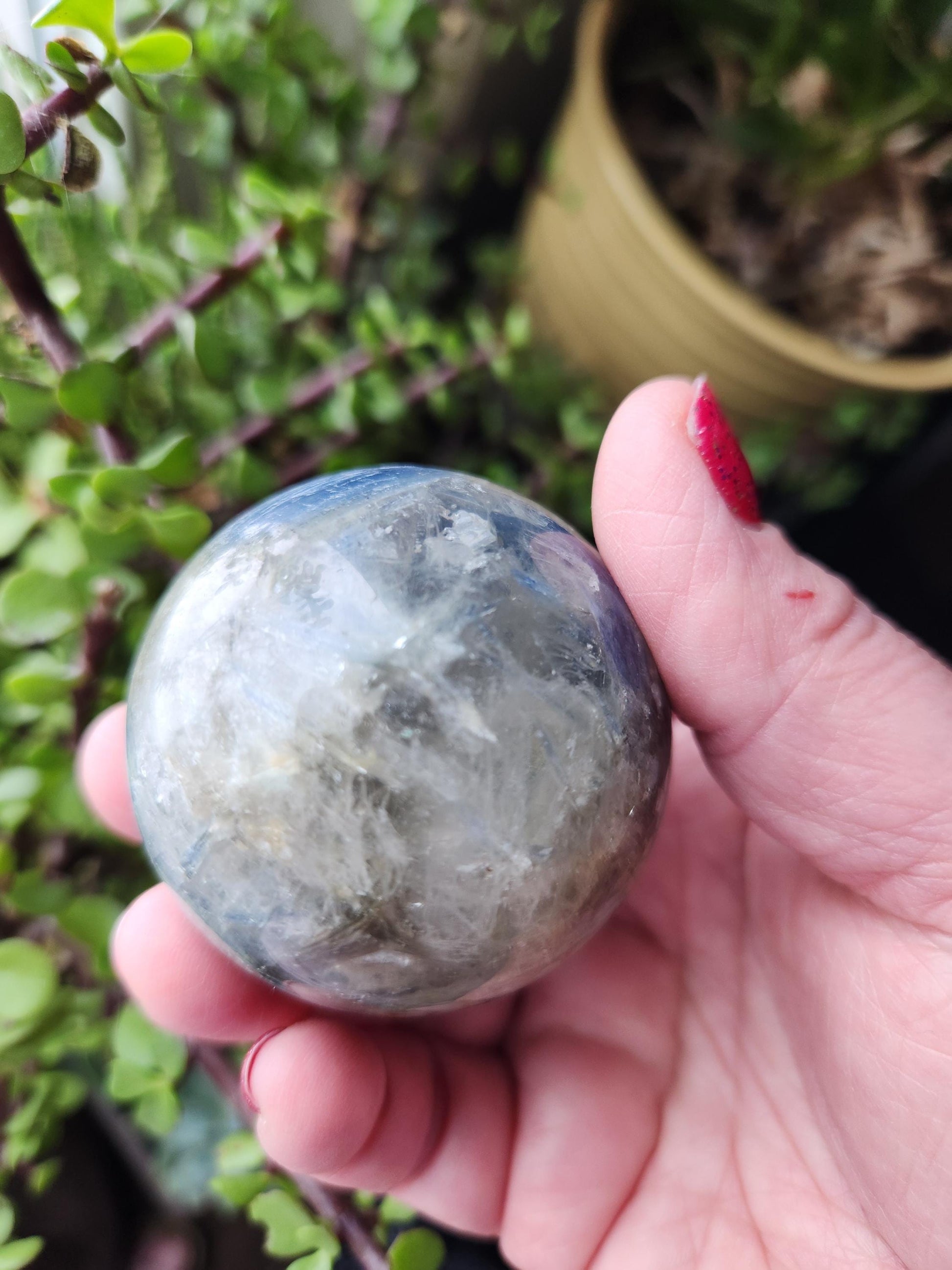 Blue Kyanite with Quartz Sphere with Black Tourmaline Inclusions