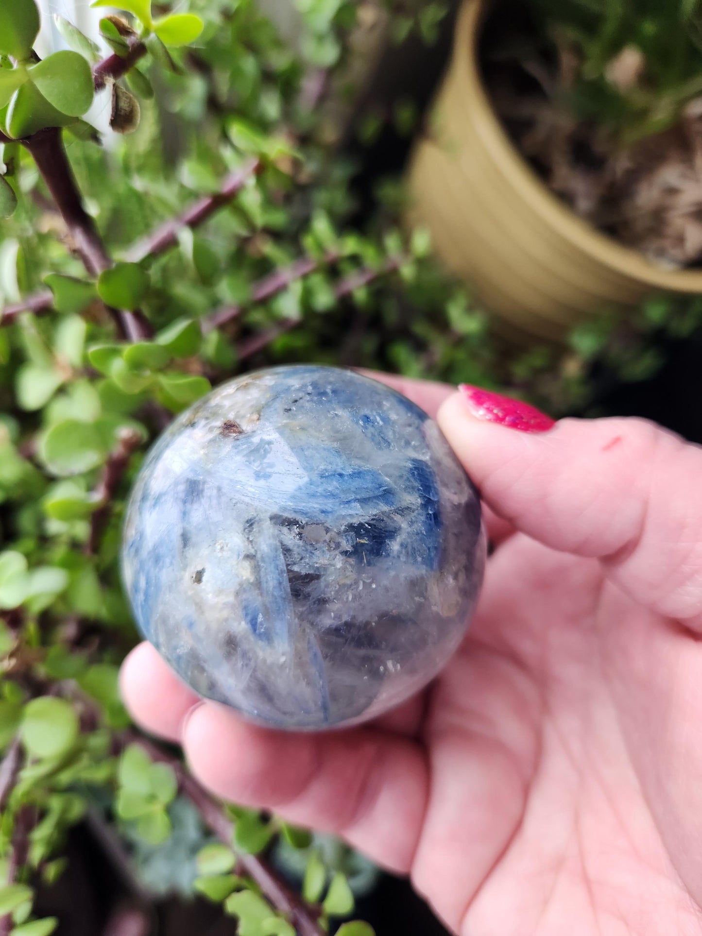 Blue Kyanite with Quartz Sphere with Black Tourmaline Inclusions