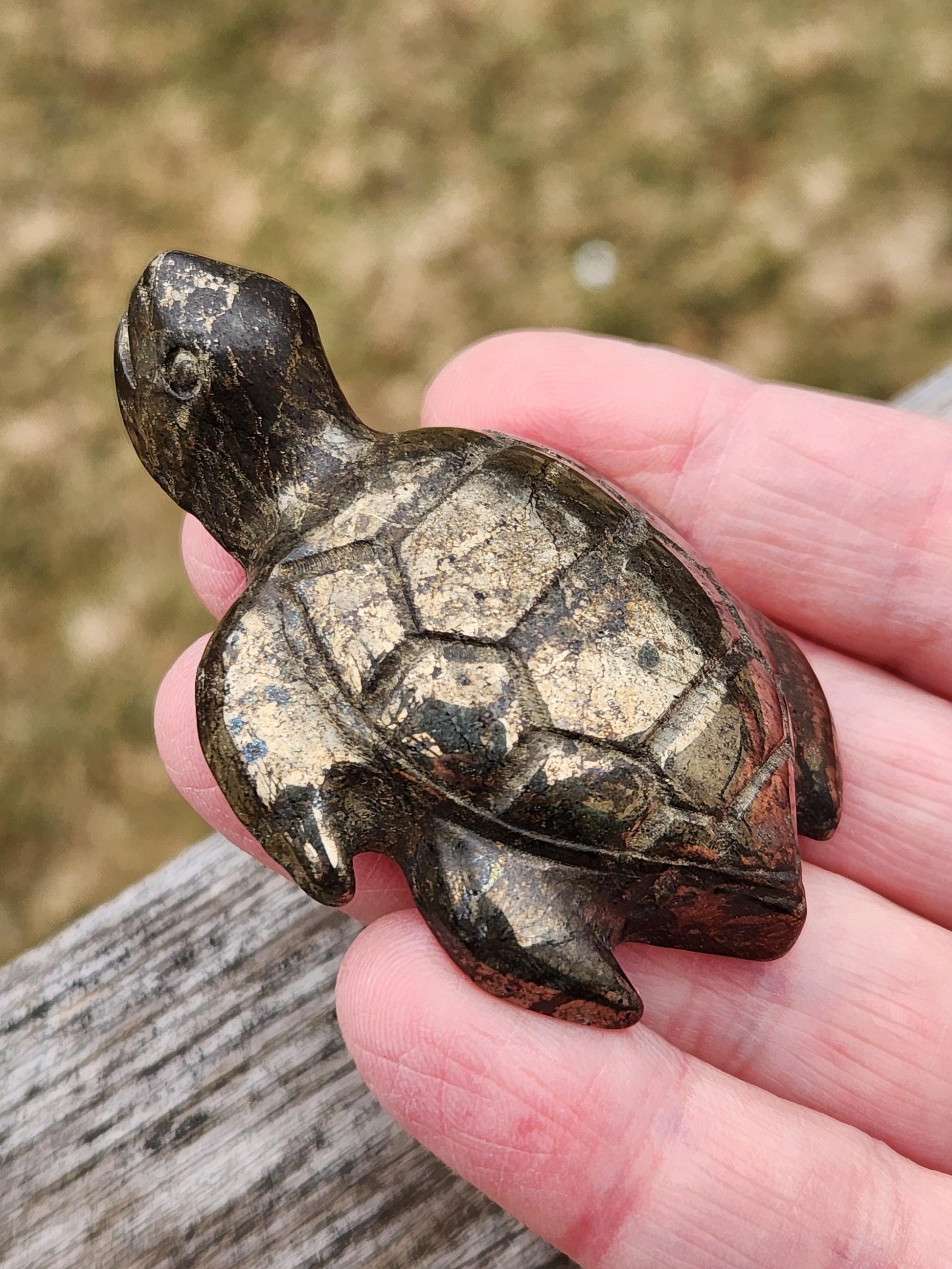 Pyrite Turtle Crystal Carving