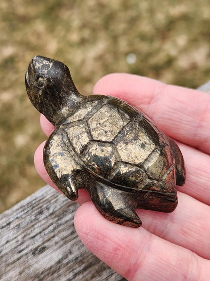 Pyrite Turtle Crystal Carving
