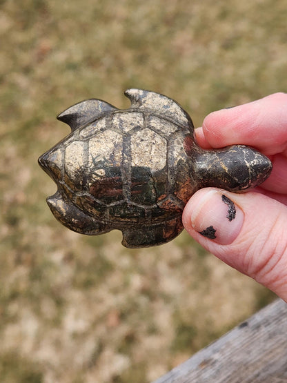 Pyrite Turtle Crystal Carving