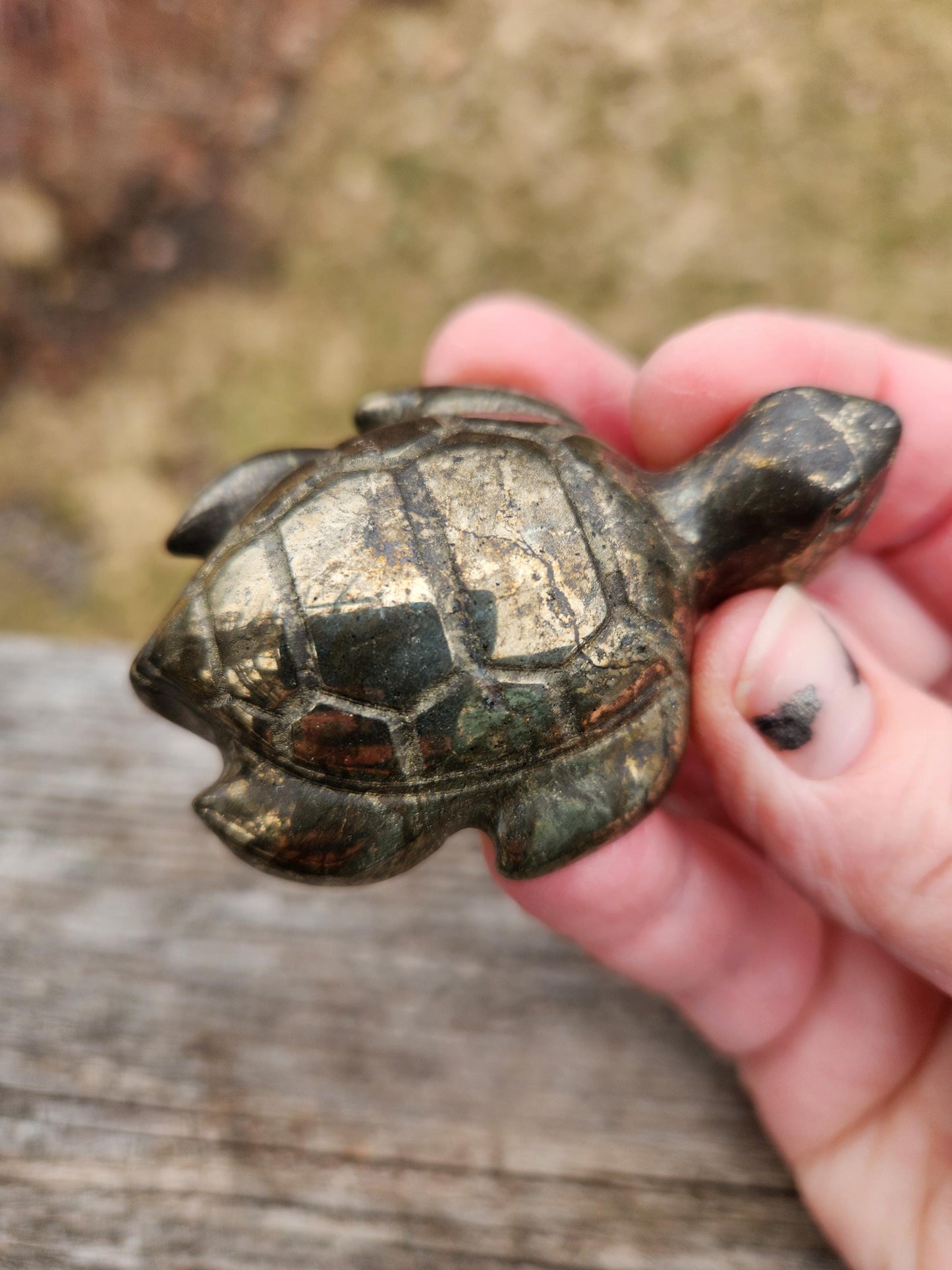 Pyrite Turtle Crystal Carving