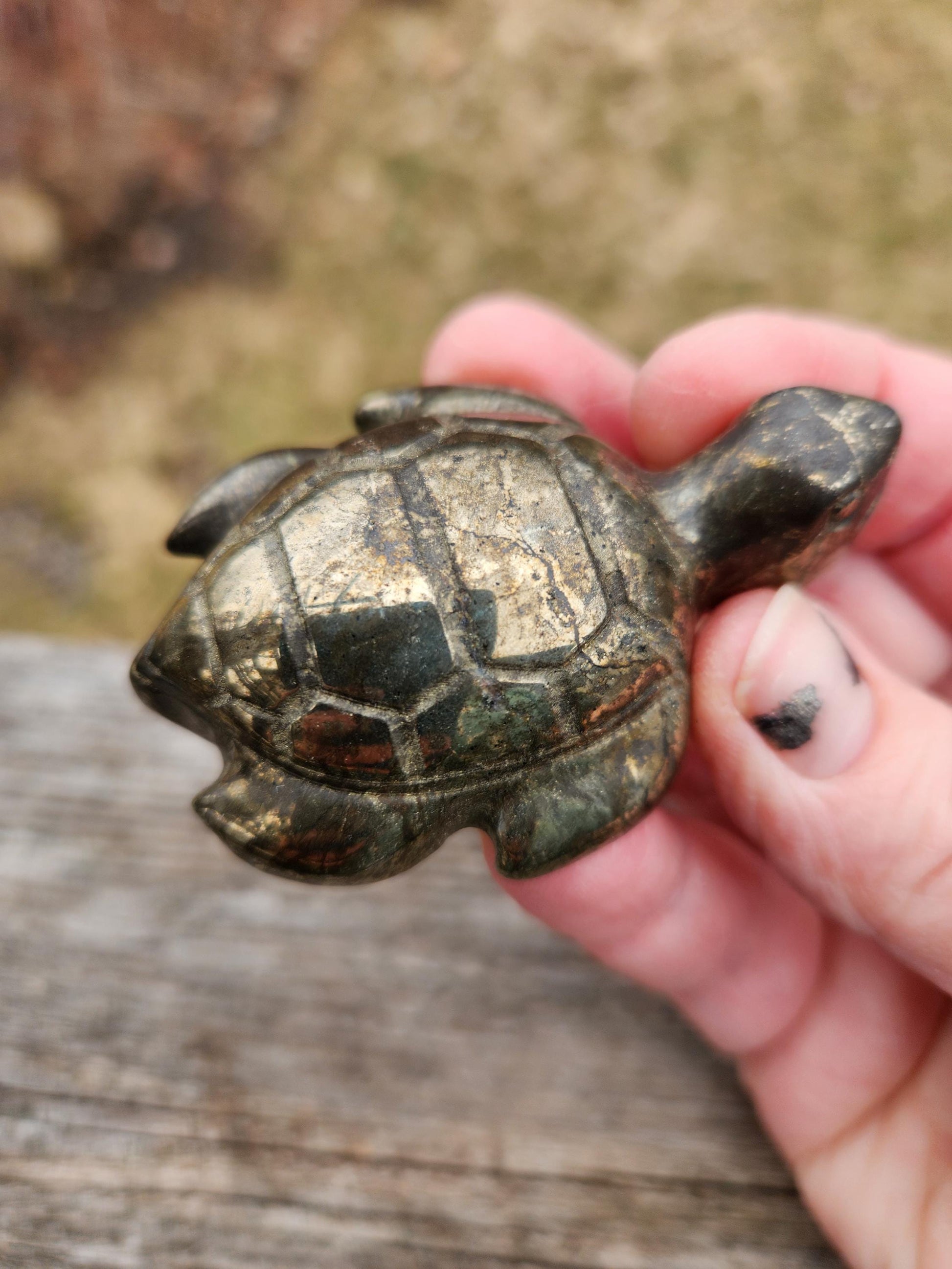 Pyrite Turtle Crystal Carving