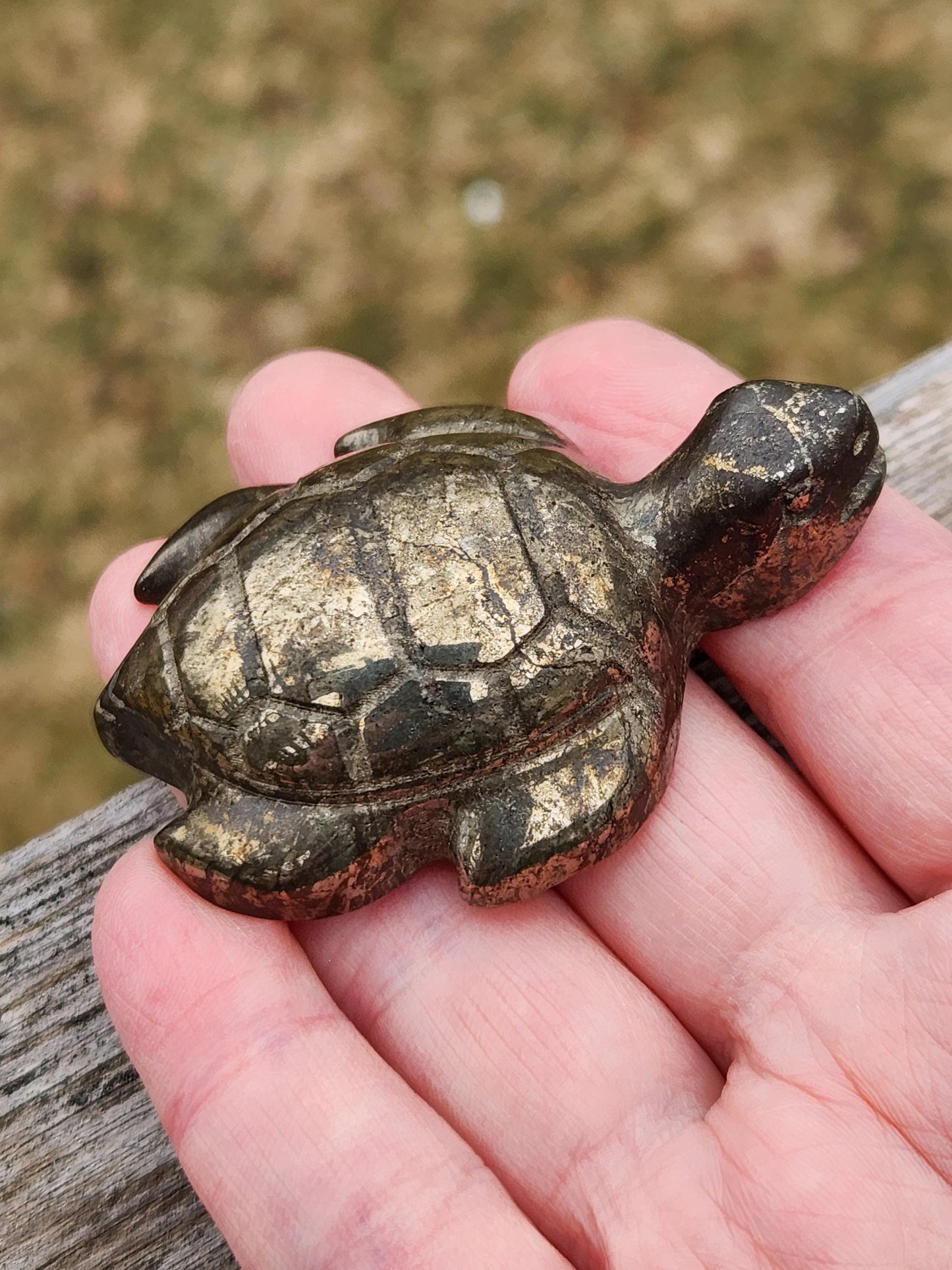Pyrite Turtle Crystal Carving