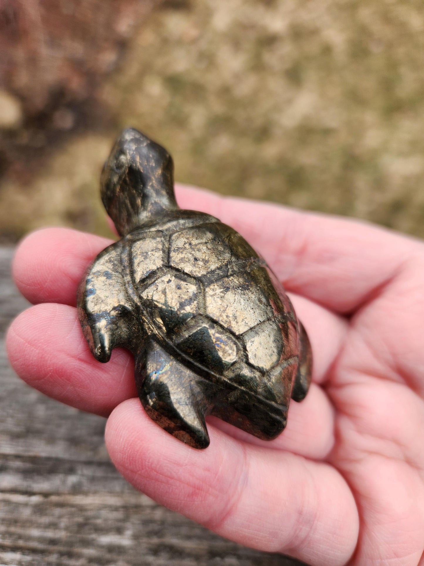 Pyrite Turtle Crystal Carving