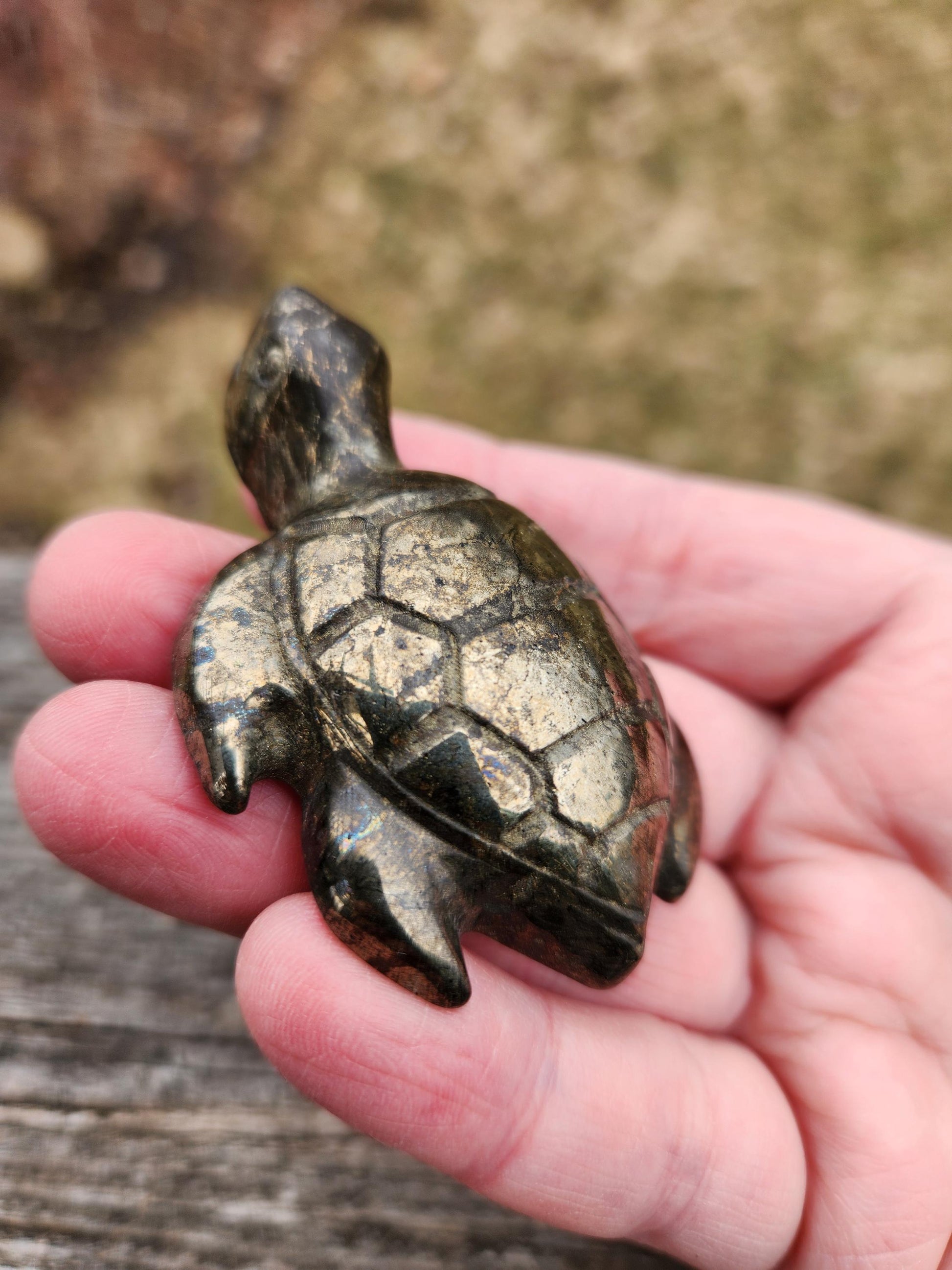 Pyrite Turtle Crystal Carving