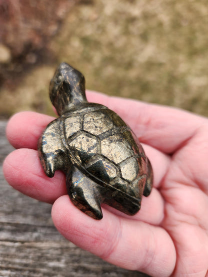 Pyrite Turtle Crystal Carving